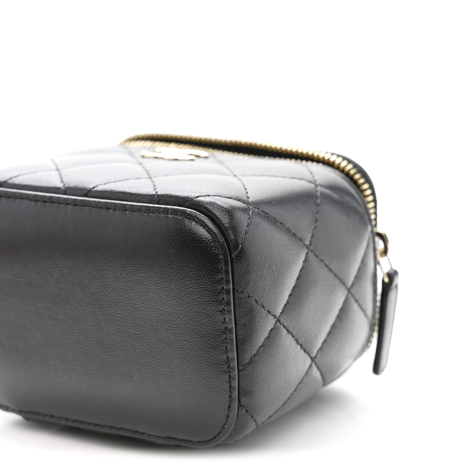 Lambskin Quilted Mini Camellia Bow Vanity Case With Chain Black