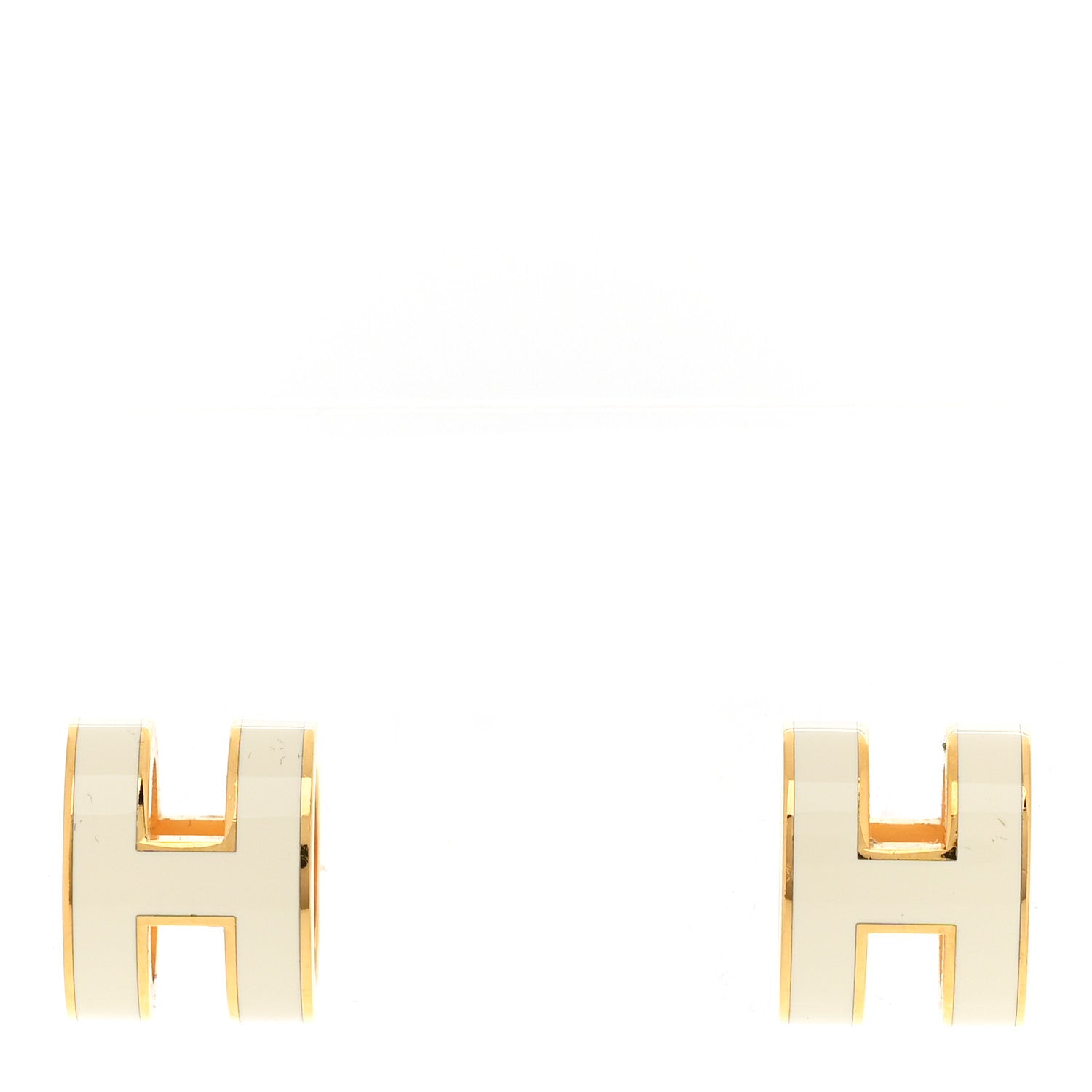 Gold Lacquered Mini Pop H Earrings White