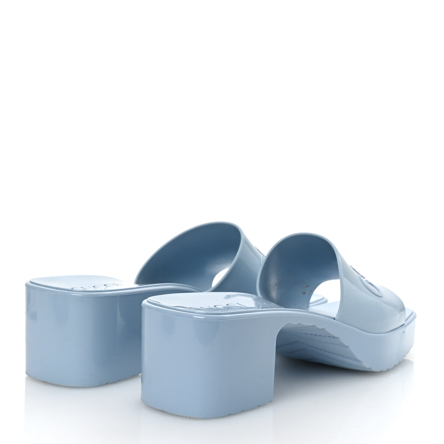 Rubber Gucci Logo Womens Platform 20/60mm Slide Sandals 38 Porcelain Light Blue