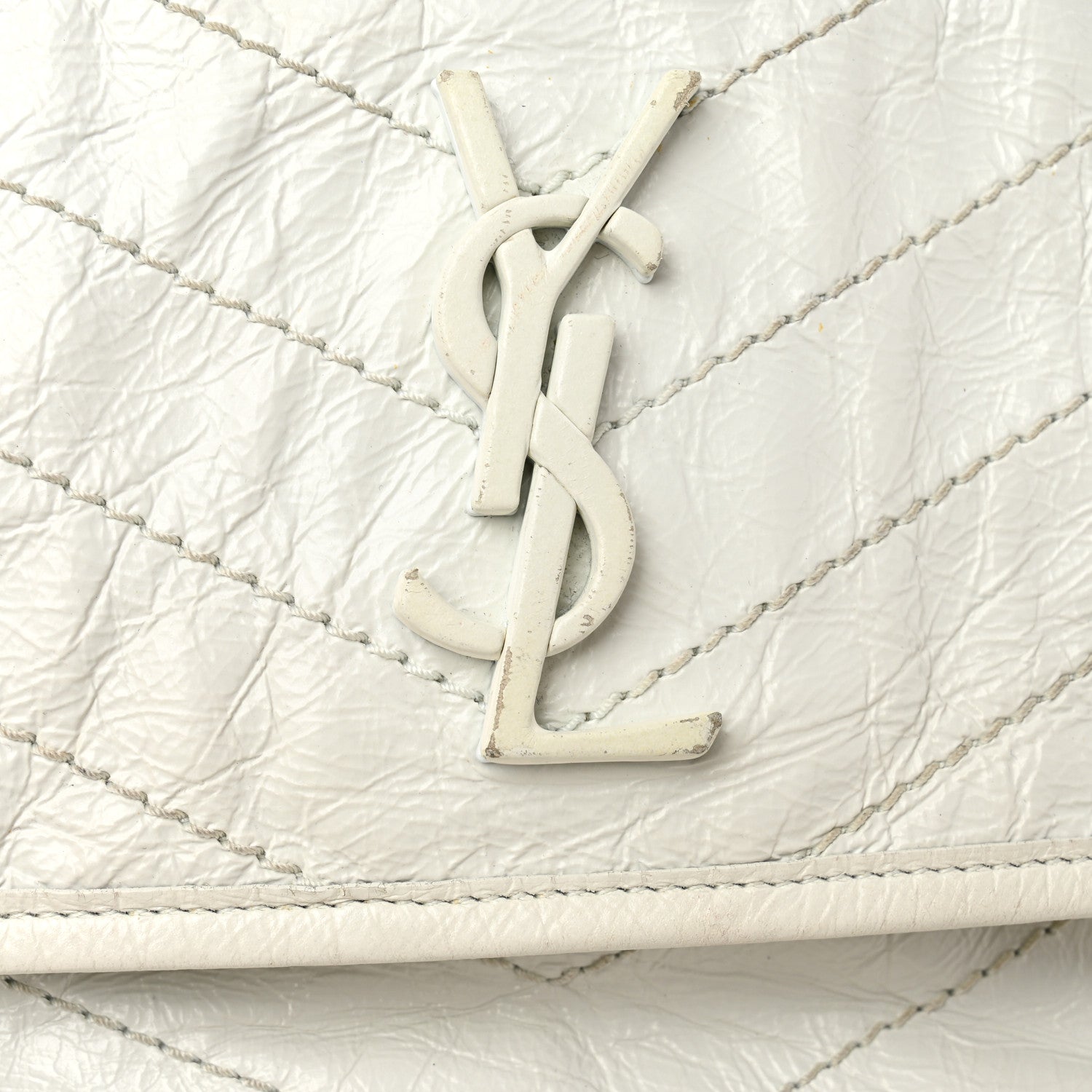 Crinkled Calfskin Matelasse Monogram Medium Niki Chain Satchel Dirty White