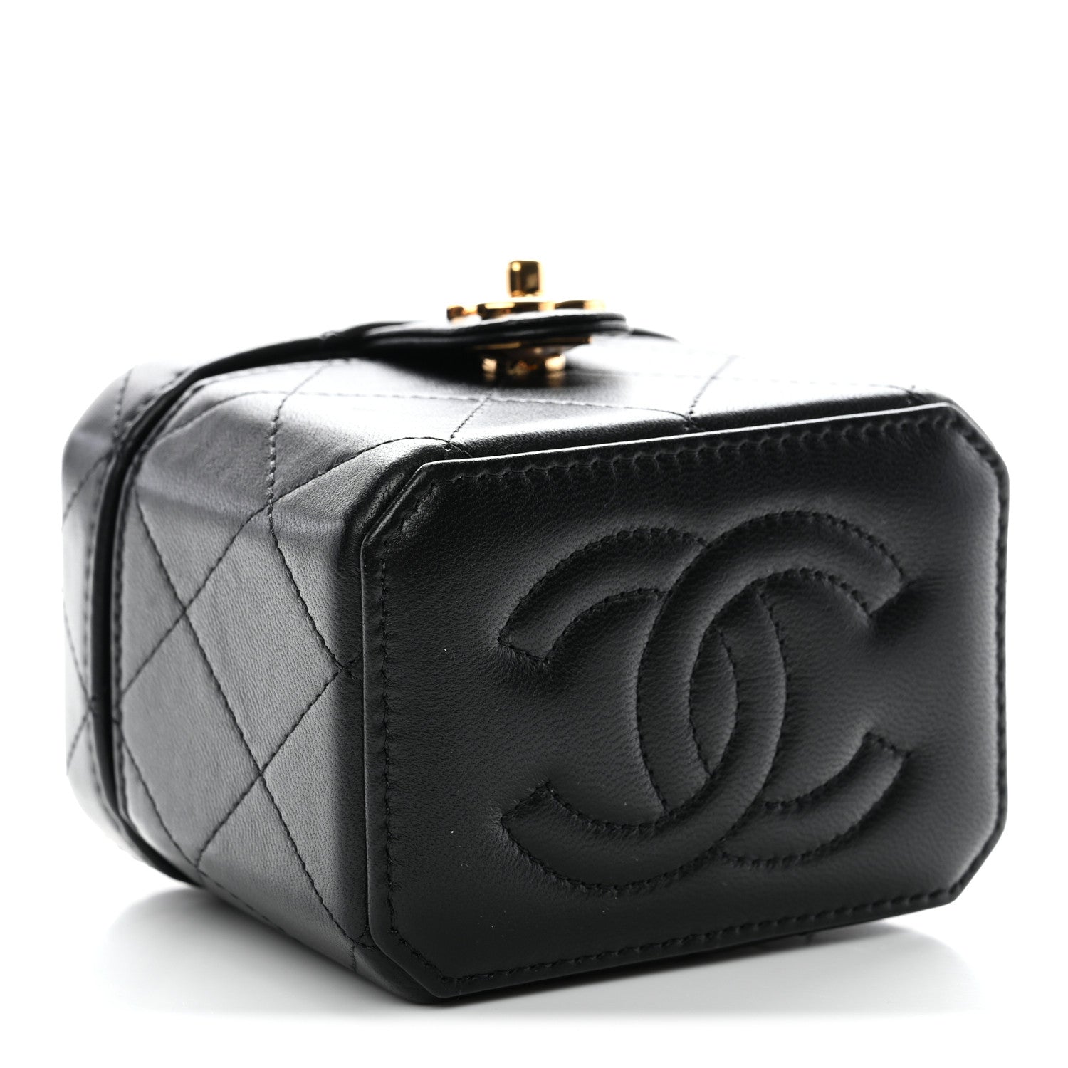 Lambskin Quilted Vanity Clutch With Chain Black