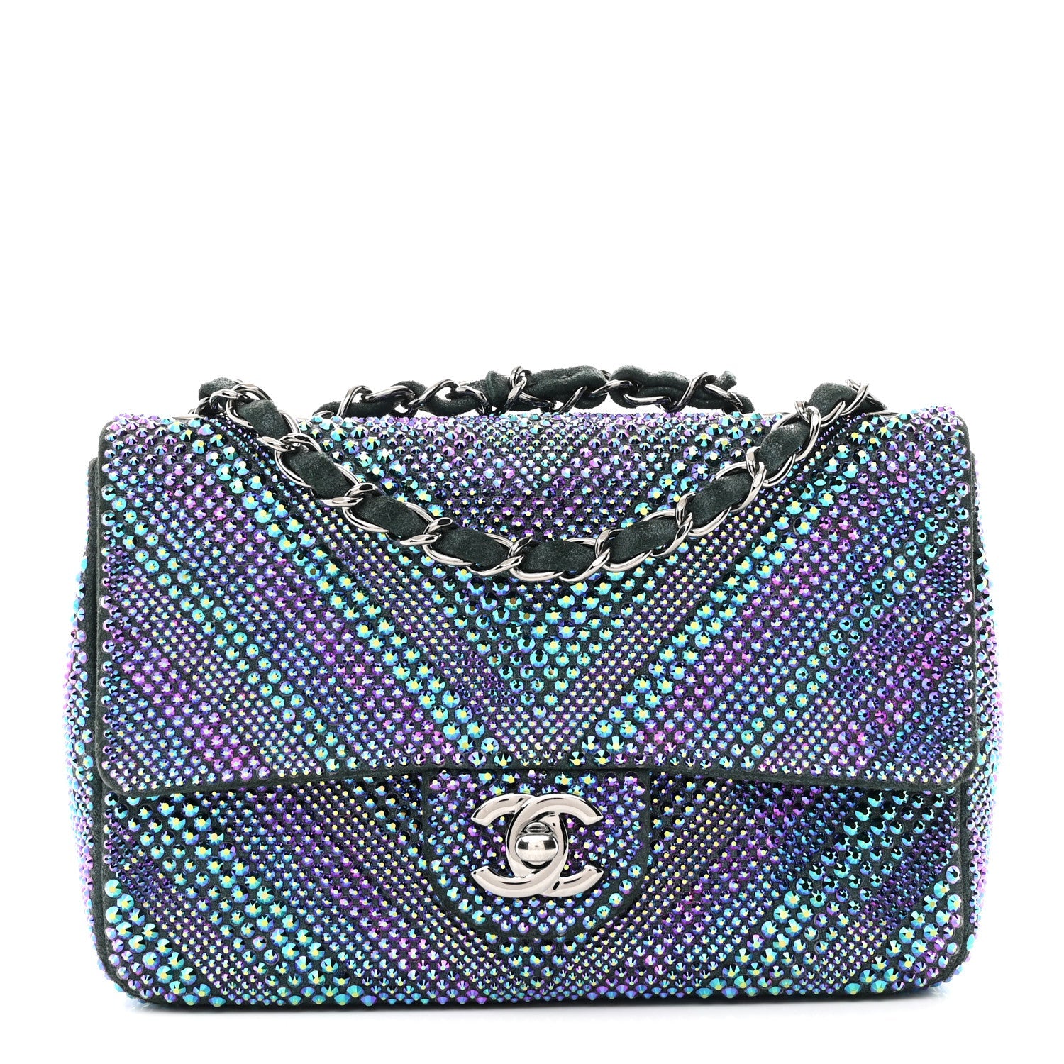 Metallic Goatskin Strass Small Flap Bag Multicolor