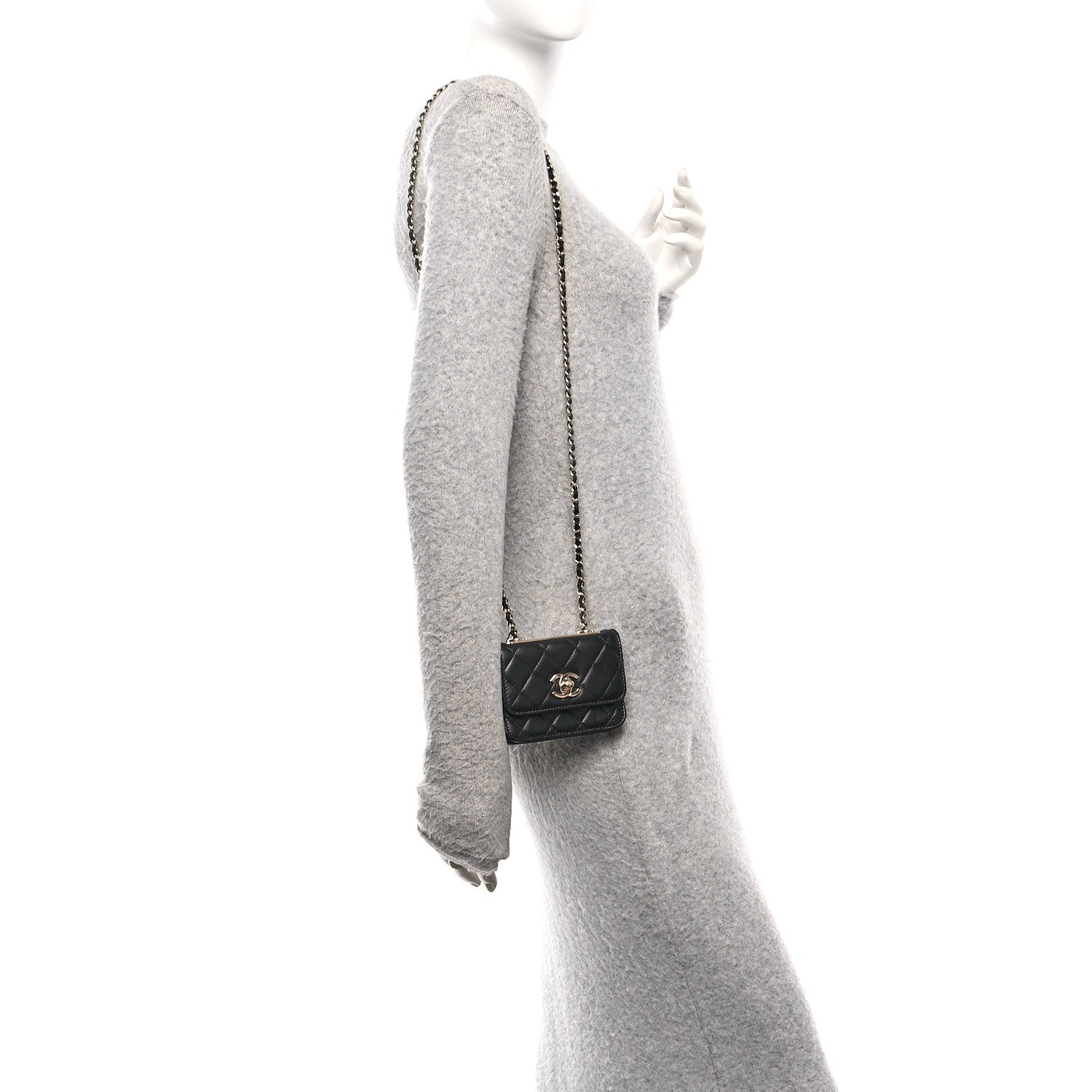 Lambskin Quilted Trendy CC Card Holder On Chain Black