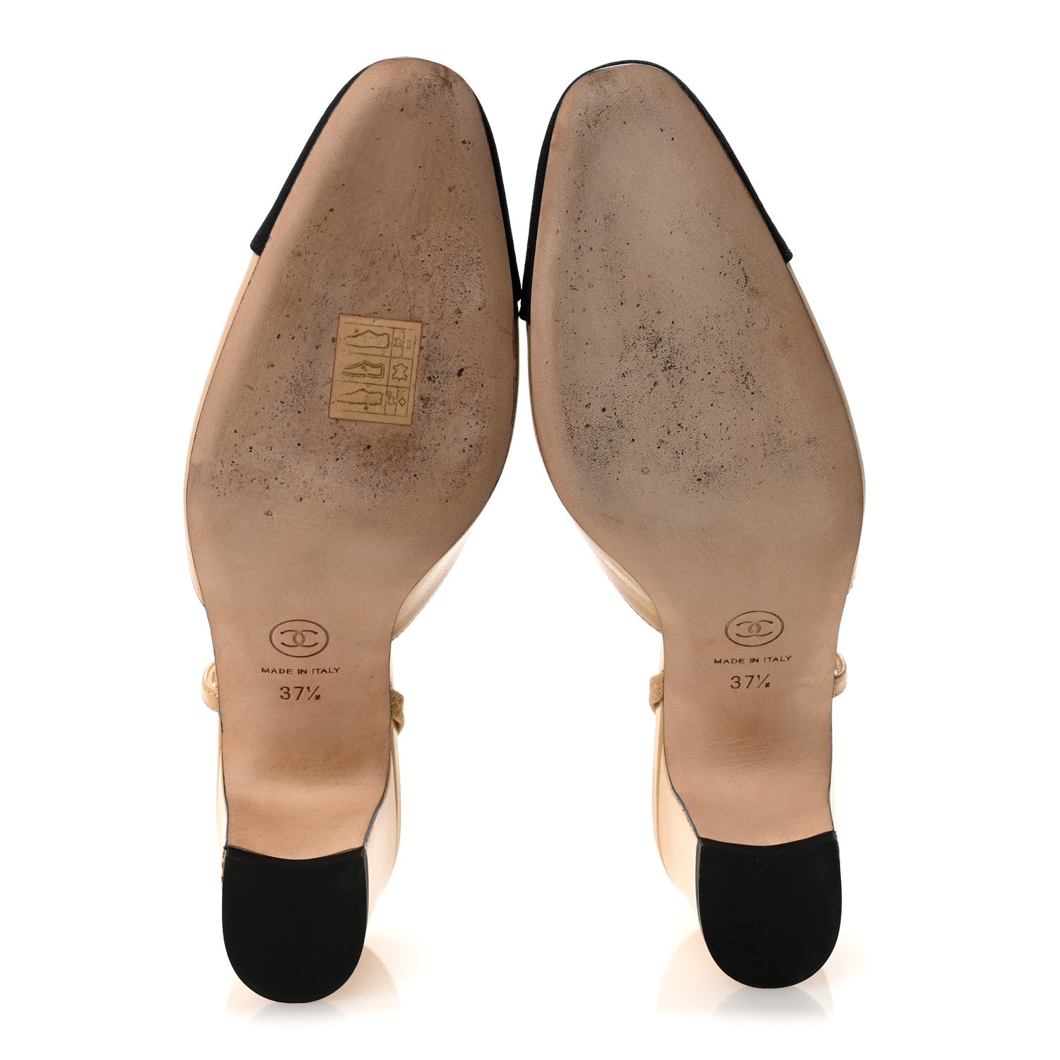 Goatskin Grosgrain Cap Toe CC Slingback Pumps 37.5 Beige Black