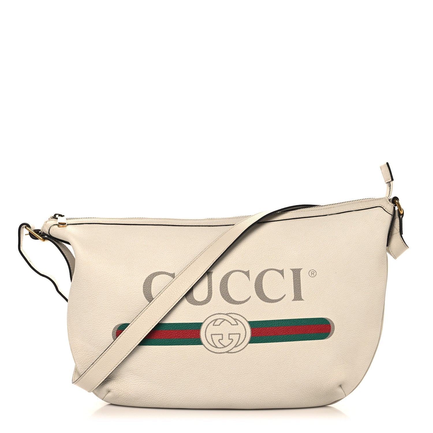 Grained Calfskin Logo Half Moon Hobo White