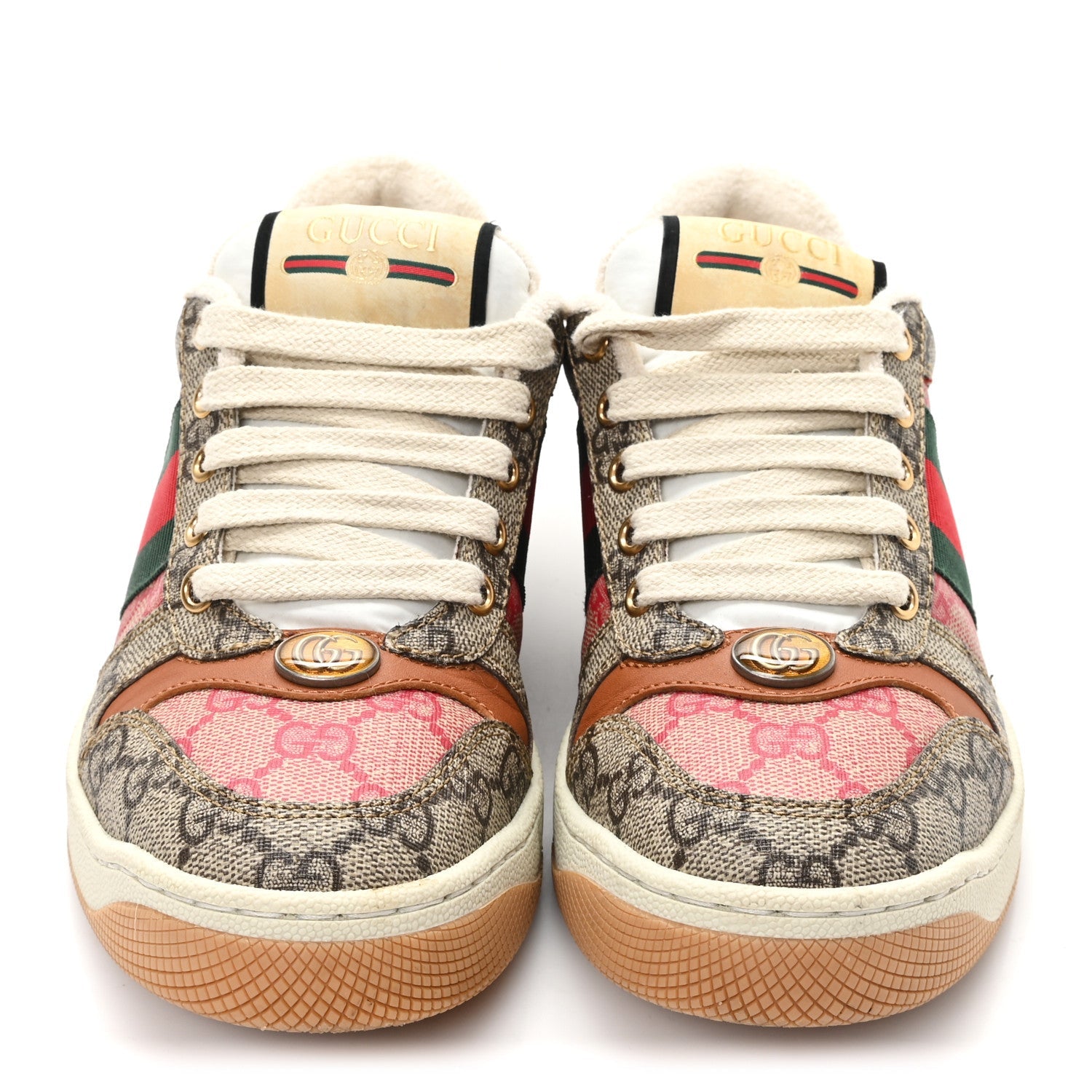 GG Supreme Monogram Harness Calfskin Web Womens Screener Sneakers 35 Beige Ebony Rosso Harness Brown