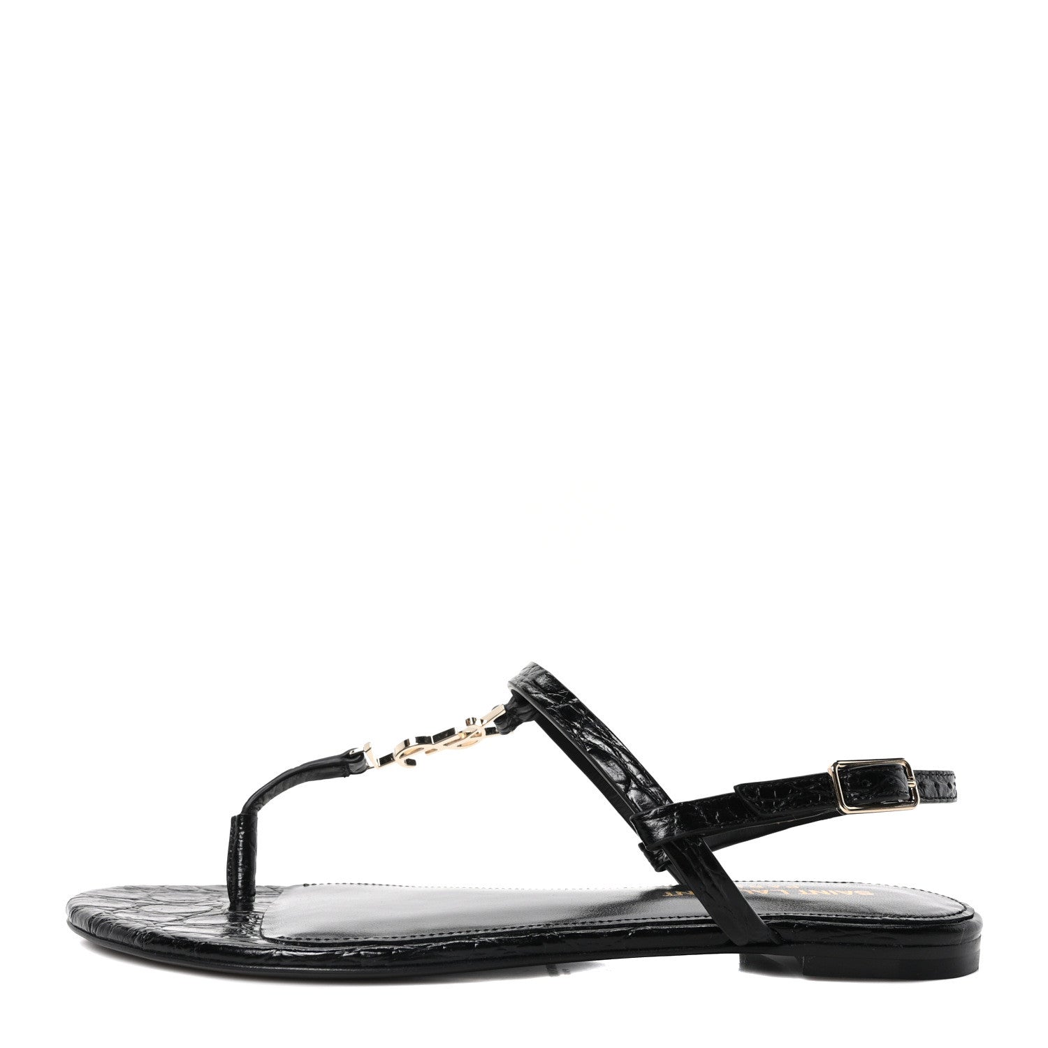 Calfskin Crocodile Embossed Cassandra Monogram Sandals 35.5 Black