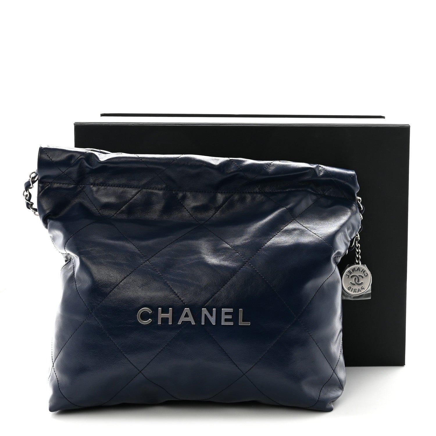 Shiny Calfskin Quilted Small Chanel 22 Navy