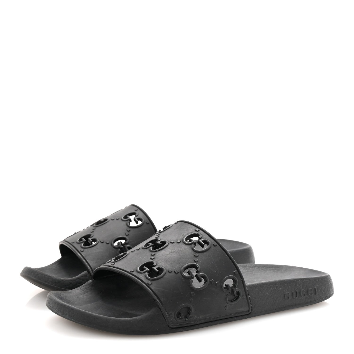 Rubber GG Monogram Perforated Womens Slide Sandals 40 Black