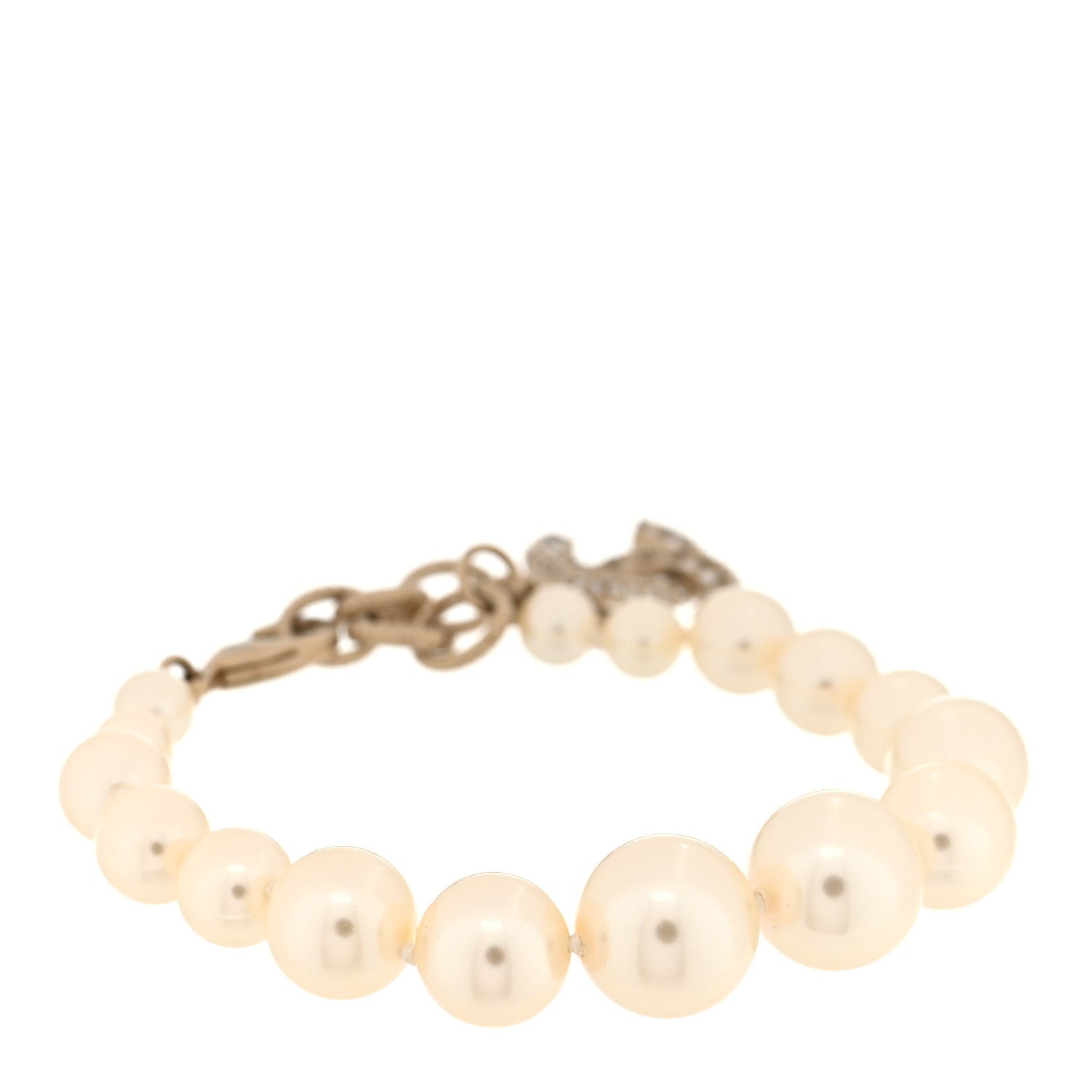 Graduated Pearl Crystal CC Bracelet Gold