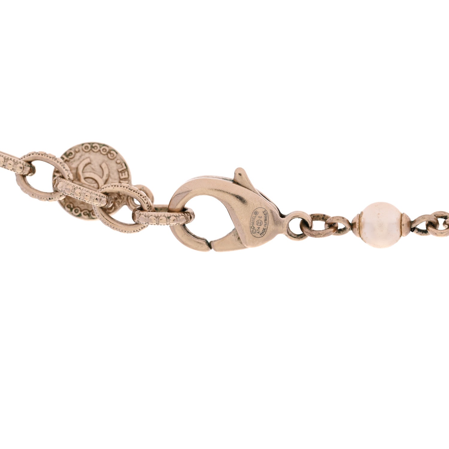Pearl Glass Bead CC Long Necklace Gold