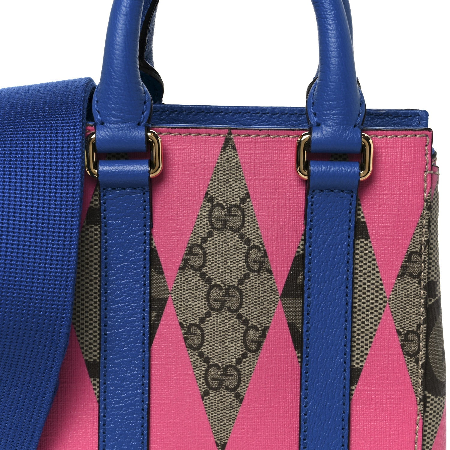 GG Supreme Monogram Textured Dollar Calfskin Rhombus Mini Tote Bag Beige Ebony Pink Blue