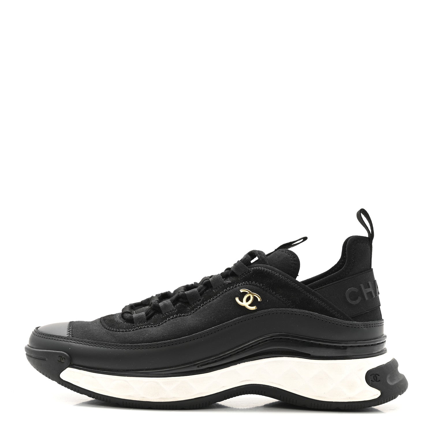Velvet Calfskin Mixed Fibers CC Sneakers 39.5 Black