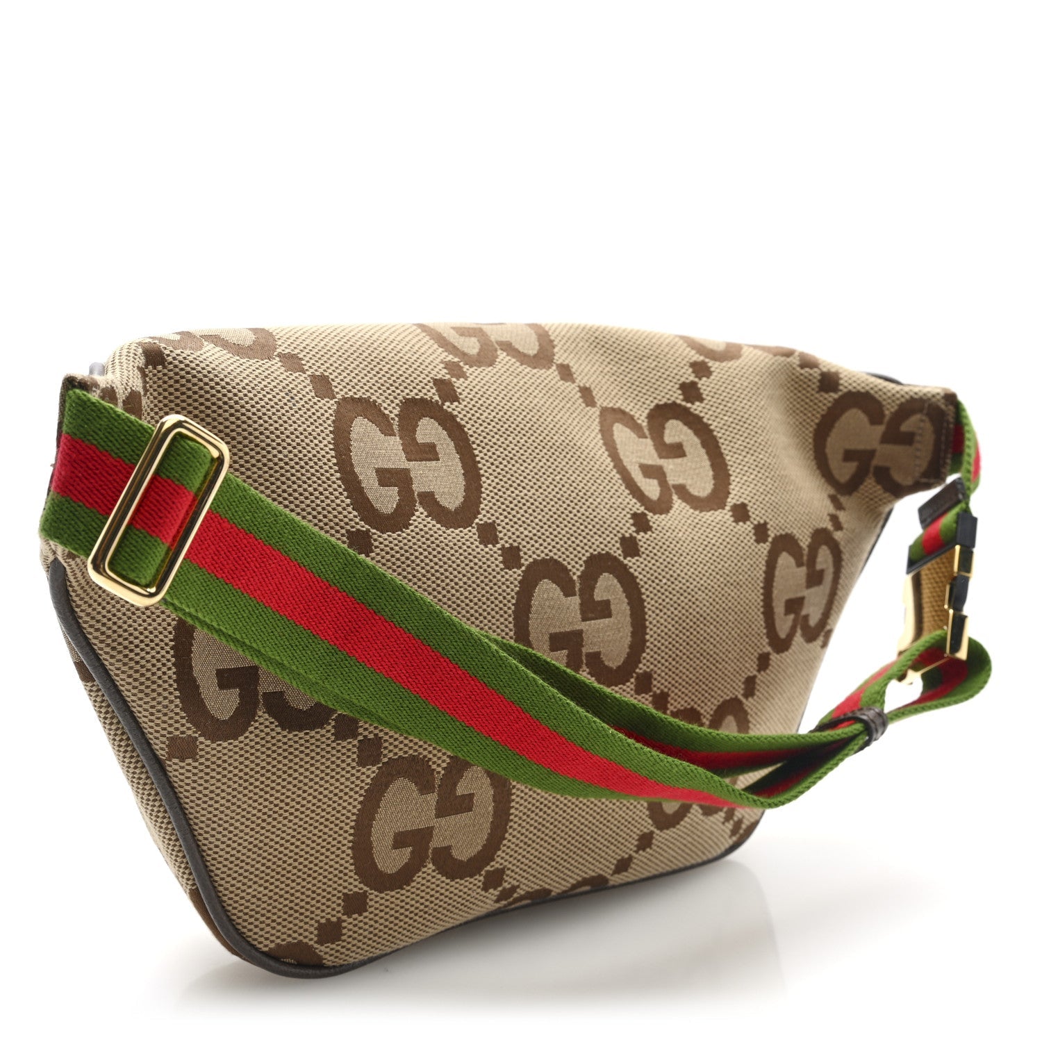 Monogram Jumbo GG Textured Dollar Calfskin Web Belt Bag Camel Ebony New Acero