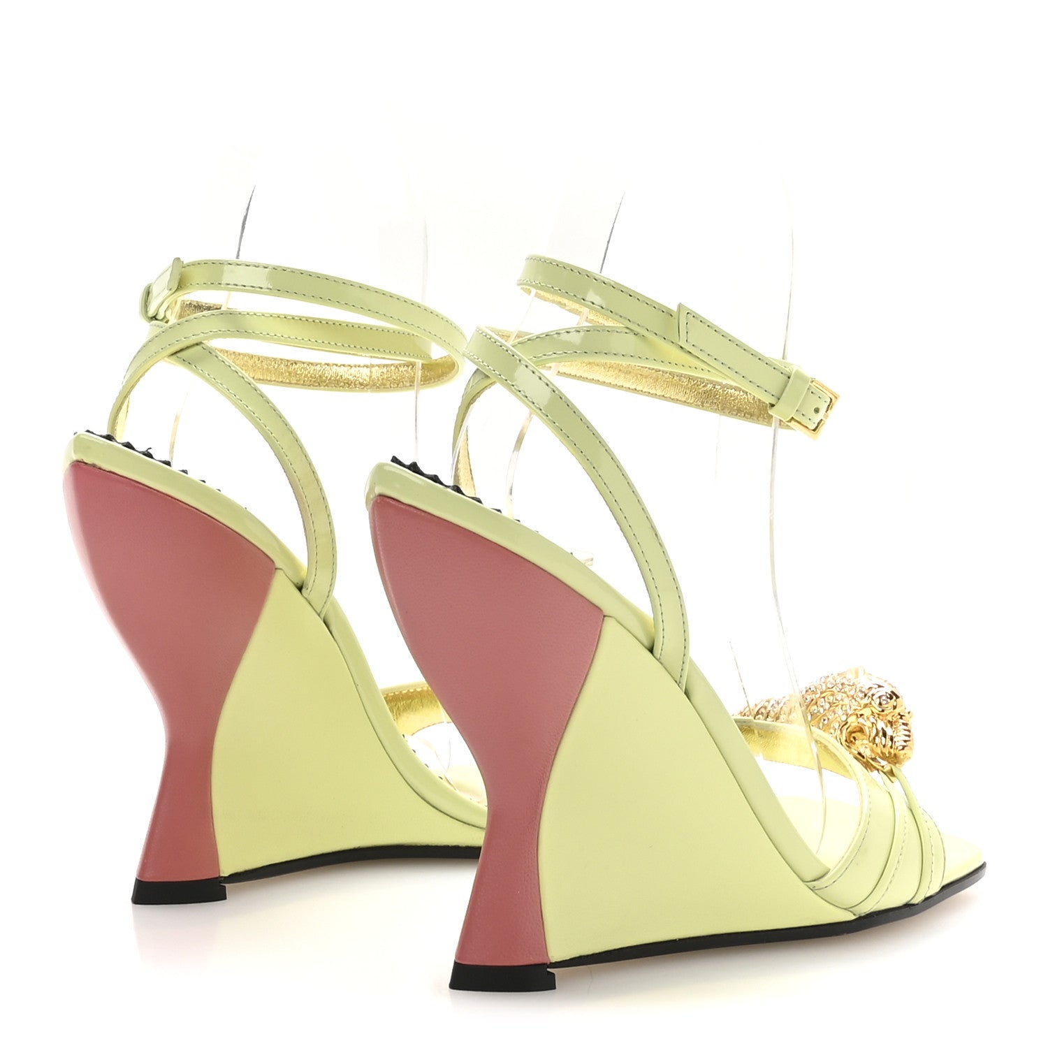 Regent Calfskin Crystal Snake Head Sandals 36 Pistachio Green