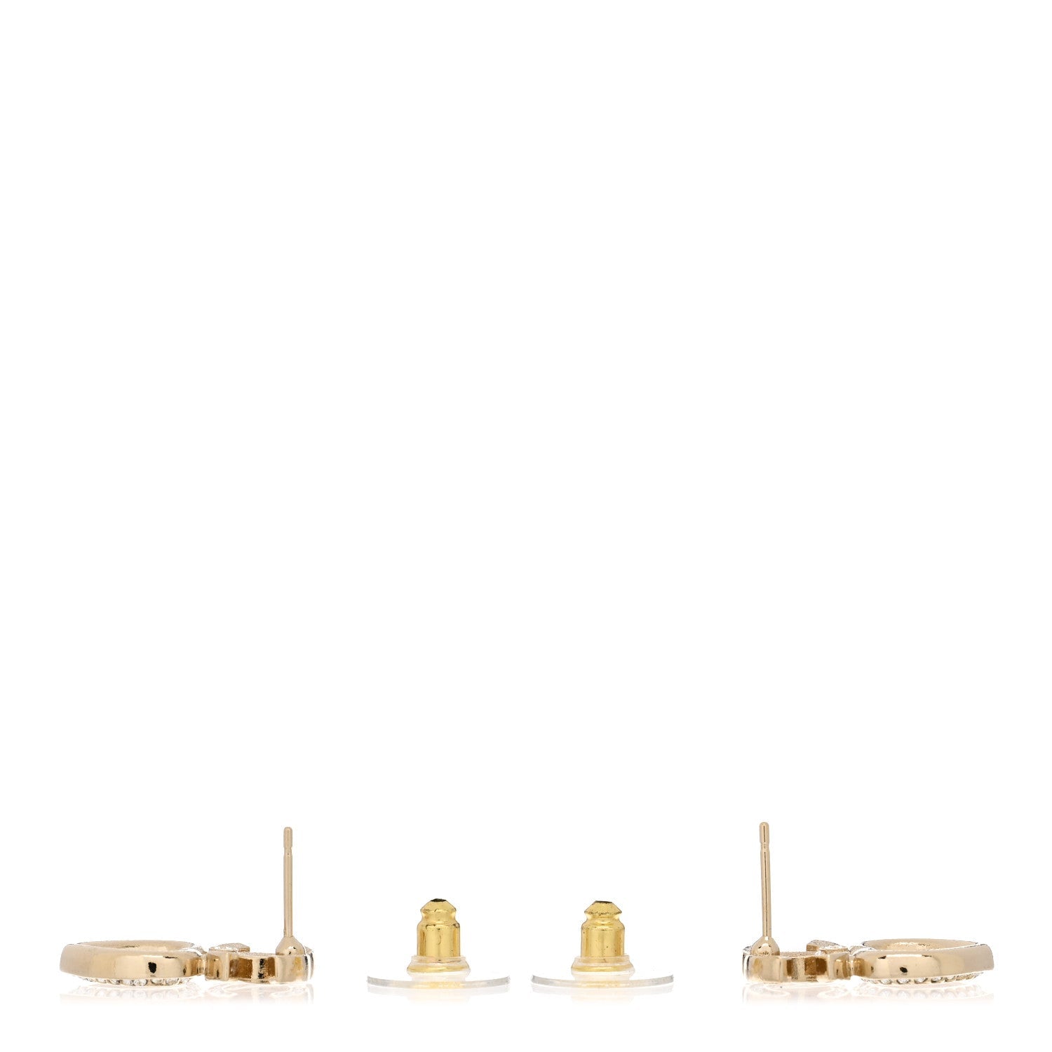 Metal Crystal CC Heart Drop Earrings Gold