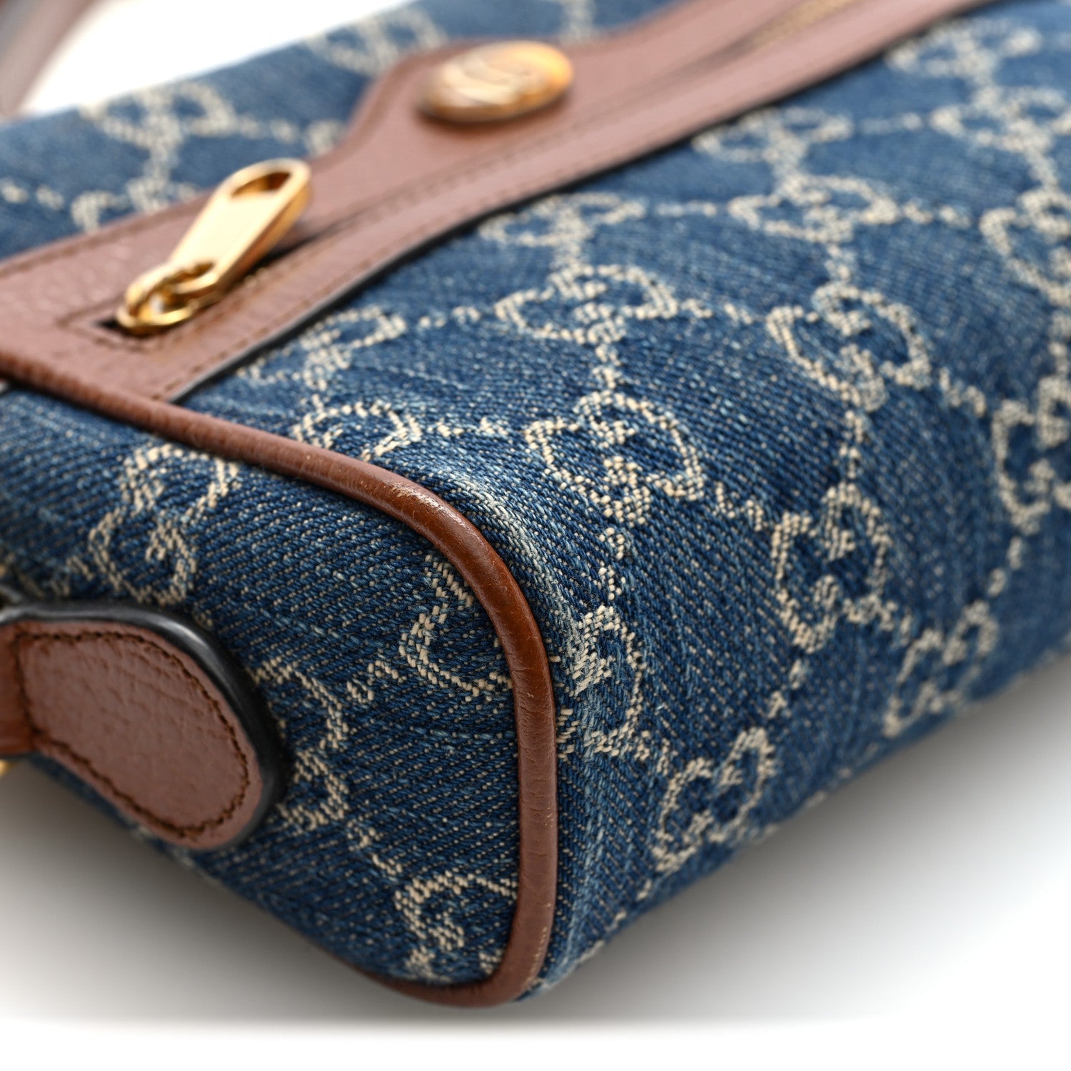 New Denim GG Monogram Dollar Calfskin Mini Ophidia Shoulder Bag Blue Tea Cuir Epilog