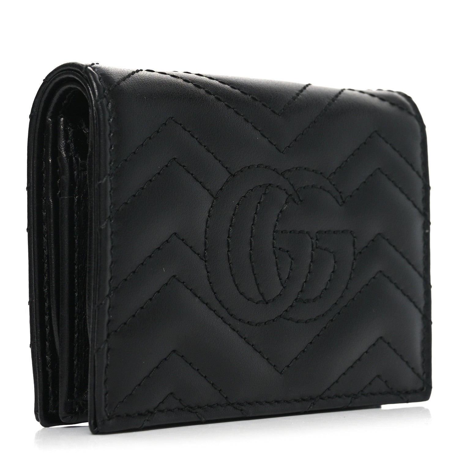 Calfskin Matelasse GG Marmont Card Case Wallet Black