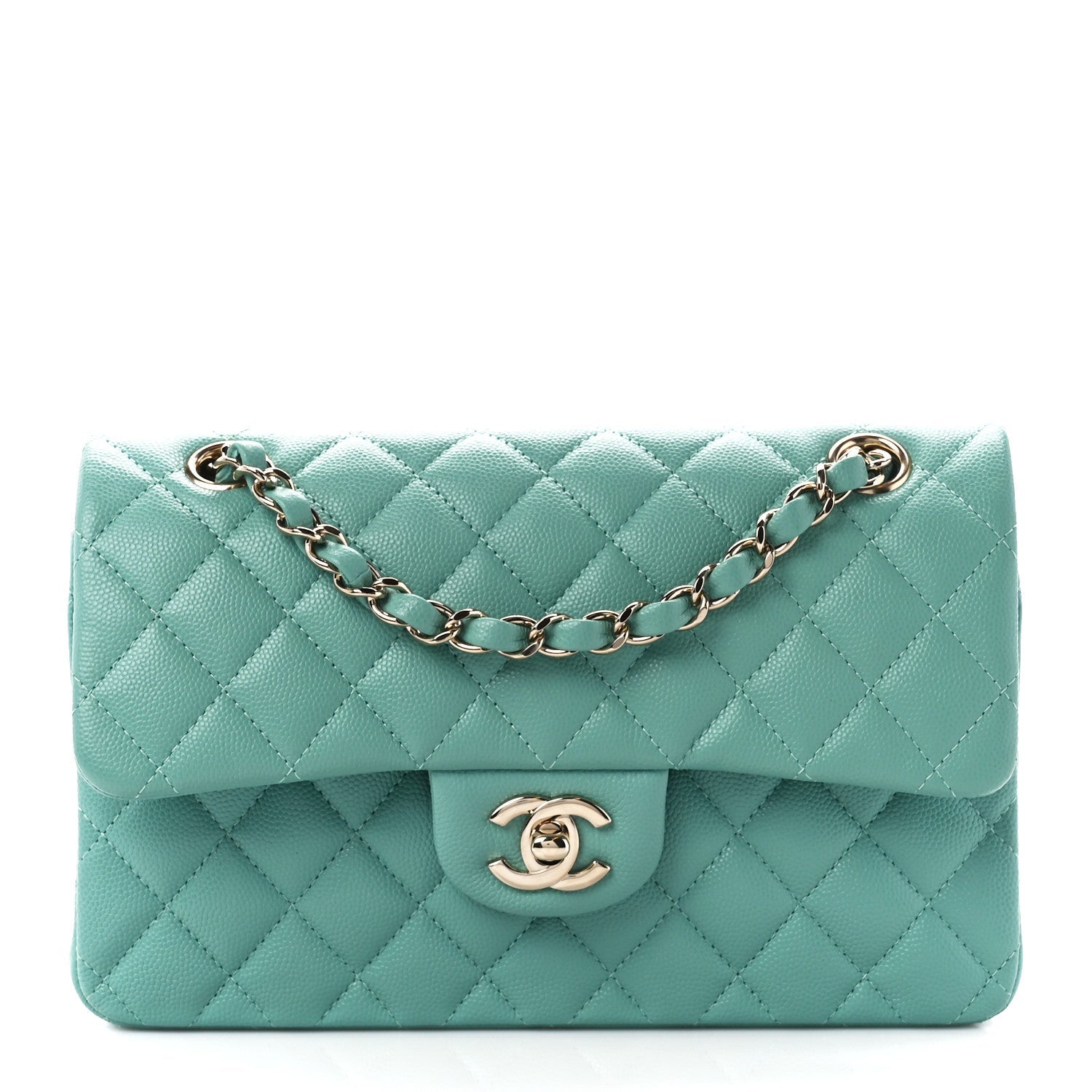 Caviar Quilted Small Double Flap Light Green