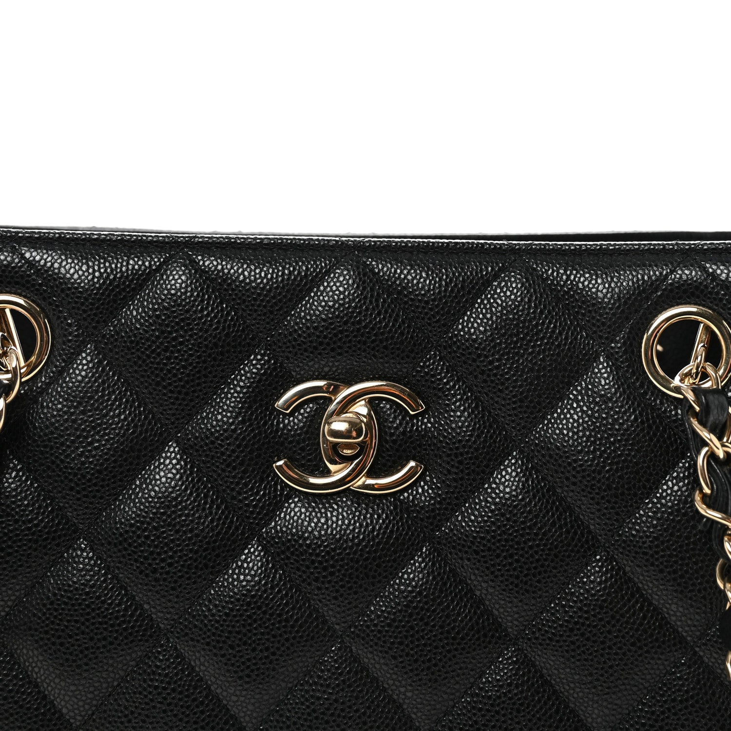 Caviar Quilted Large Shopping Tote Black