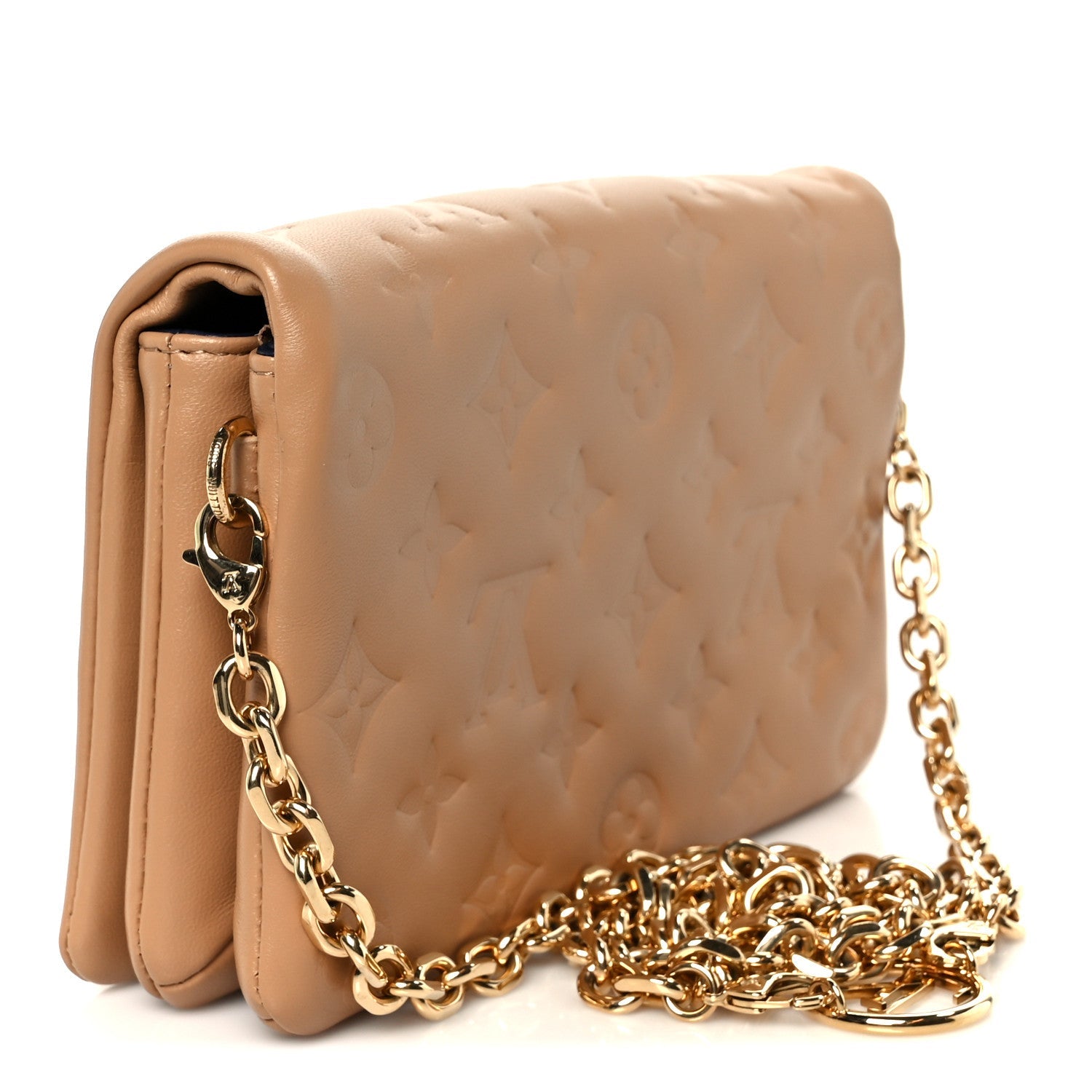 Lambskin Embossed Monogram Pochette Coussin Camel