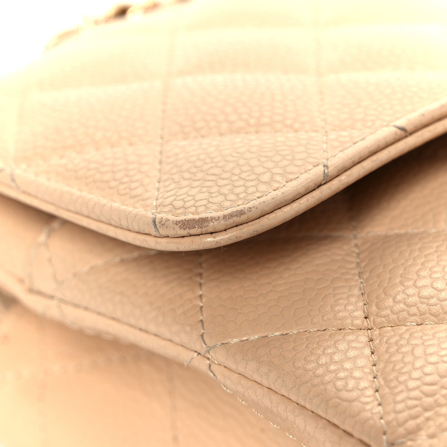 Caviar Quilted Medium Double Flap Beige