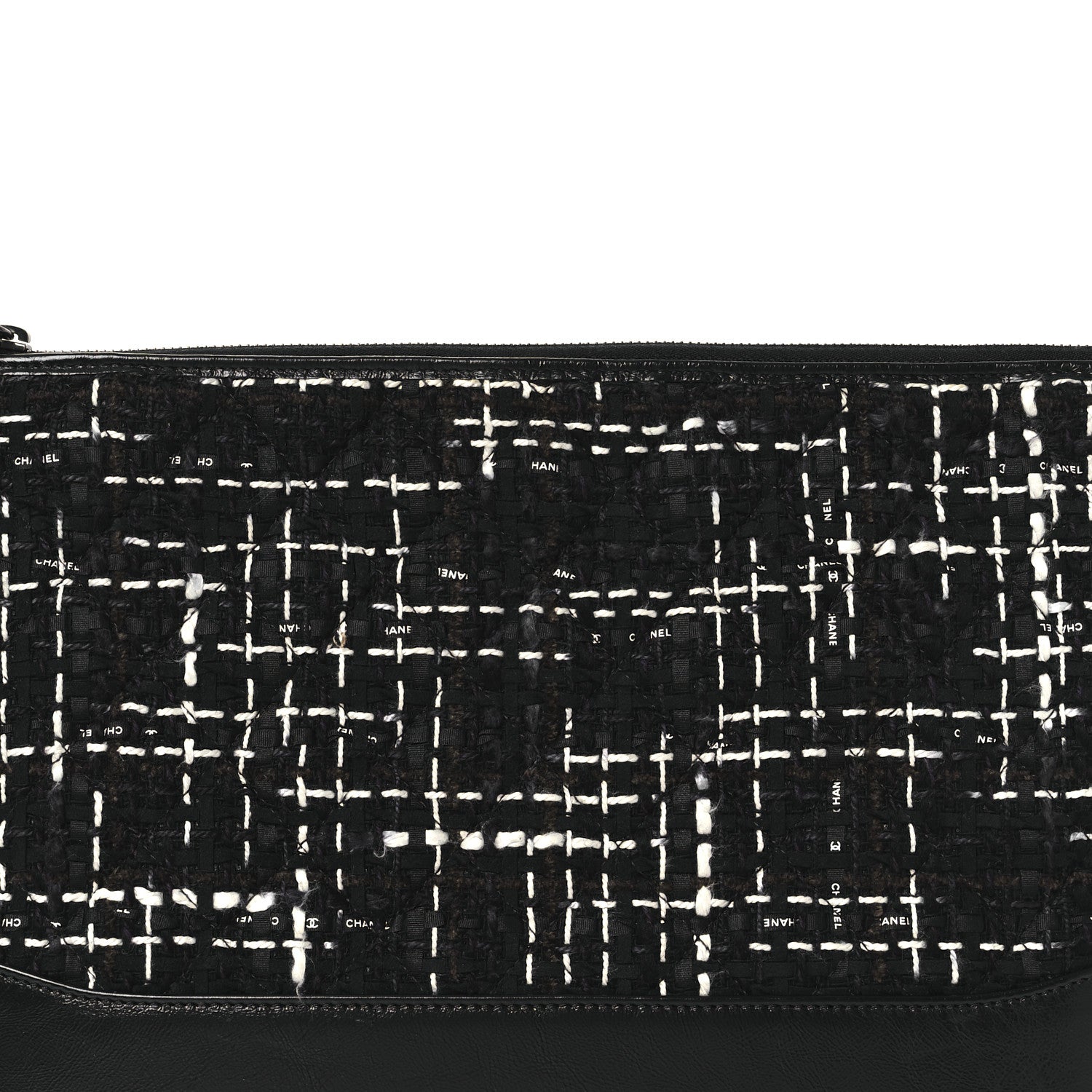 Tweed Calfskin Quilted Medium Cosmetic Pouch Black White