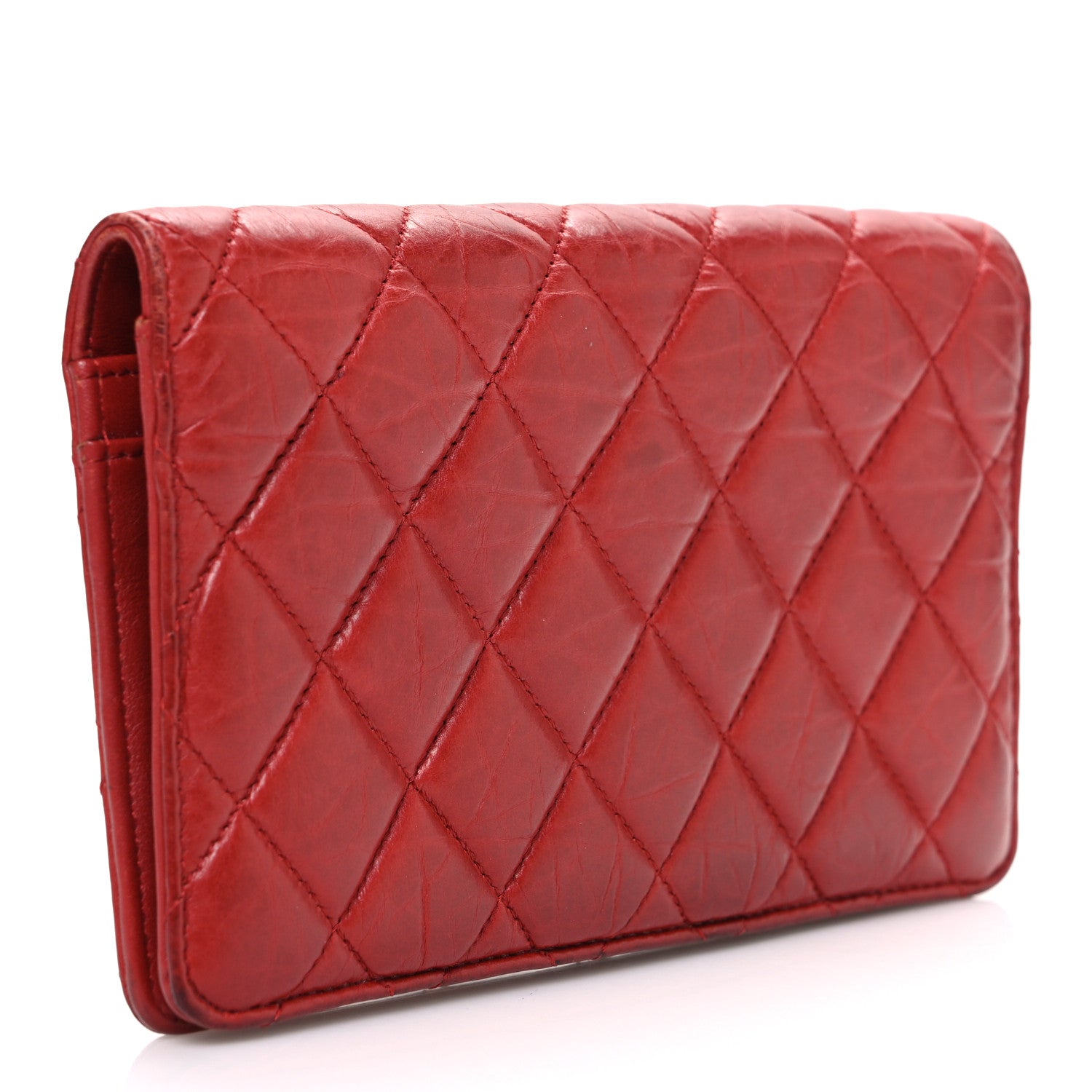 Aged Calfskin Quilted Reissue 2.55 Yen Wallet Red