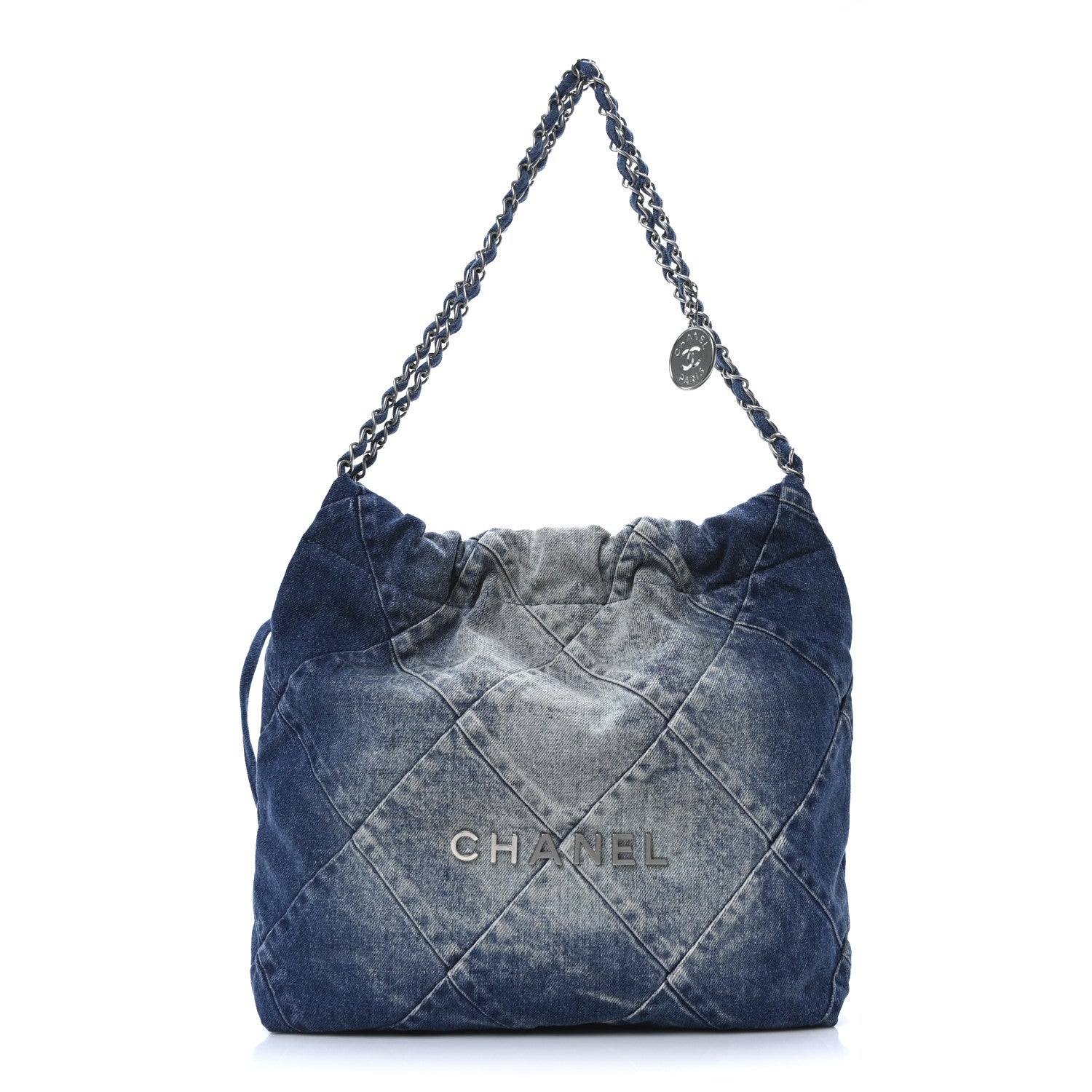 Denim Quilted Small Chanel 22 Blue