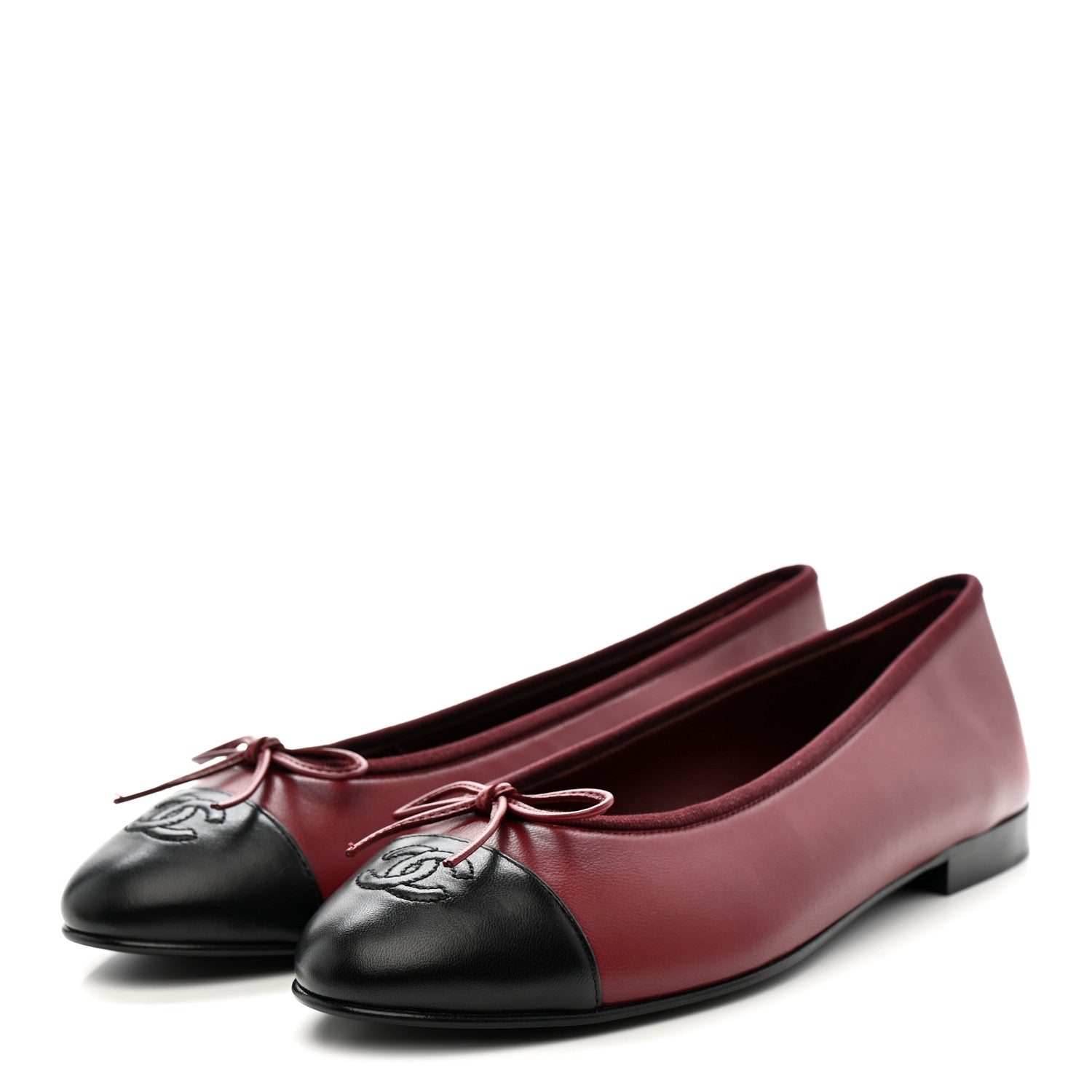 Lambskin Cap Toe CC Ballerina Flats 40 Burgundy Black