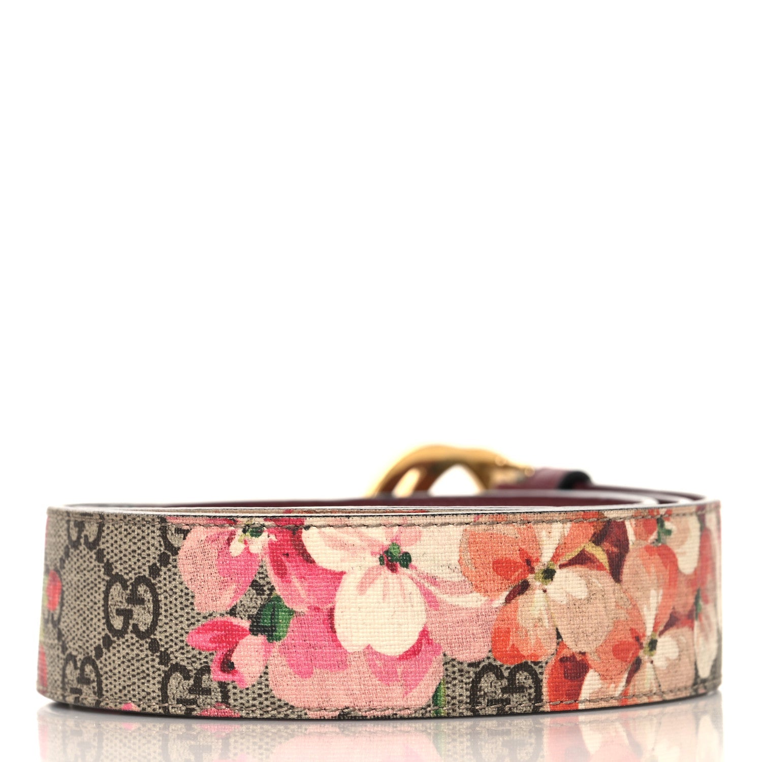 GG Supreme Monogram Blooms Moon Calfskin Interlocking G 37mm Belt 95 38 Beige Ebony Multicolor Dry Rose
