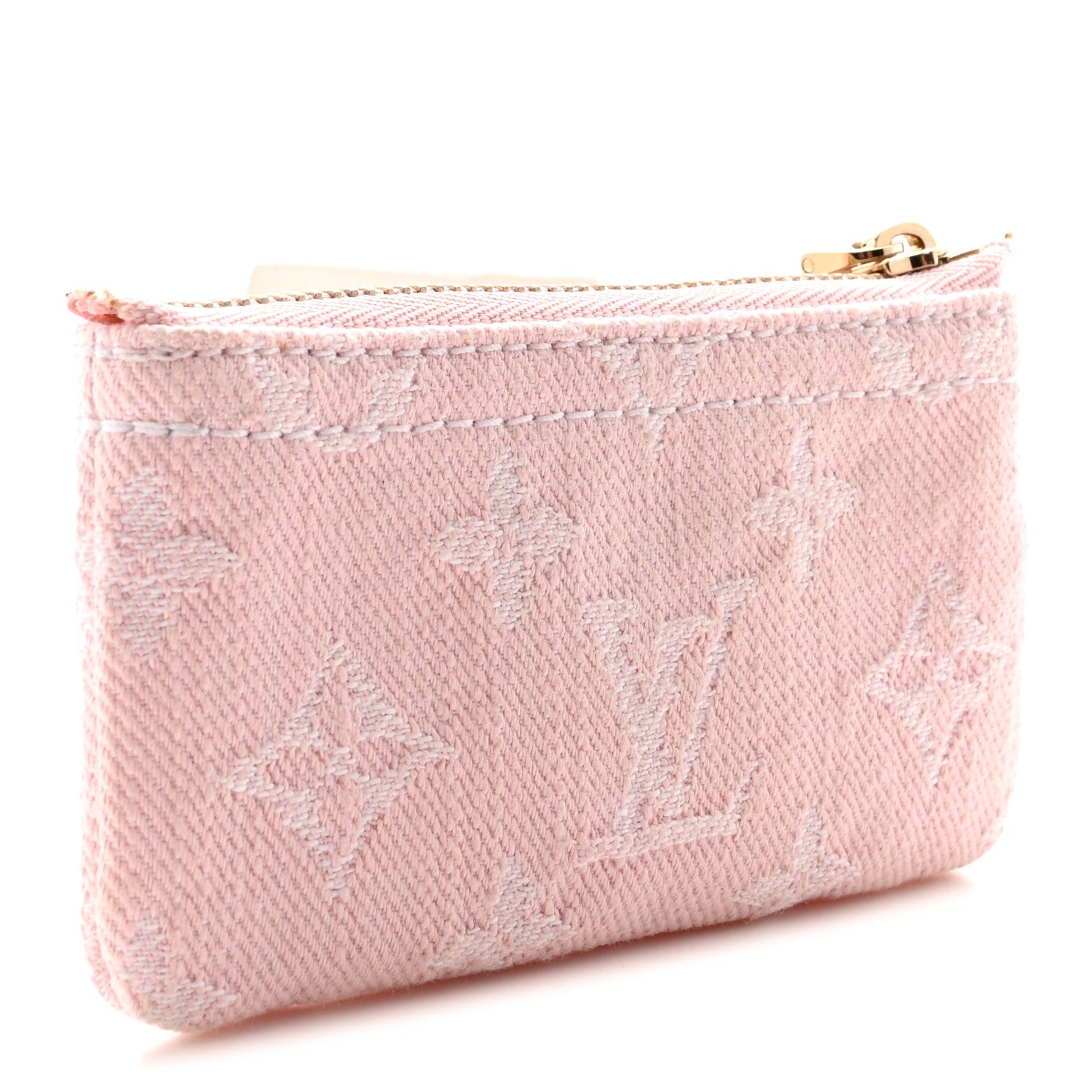 Monogram Denim Key Pouch Washed Pink