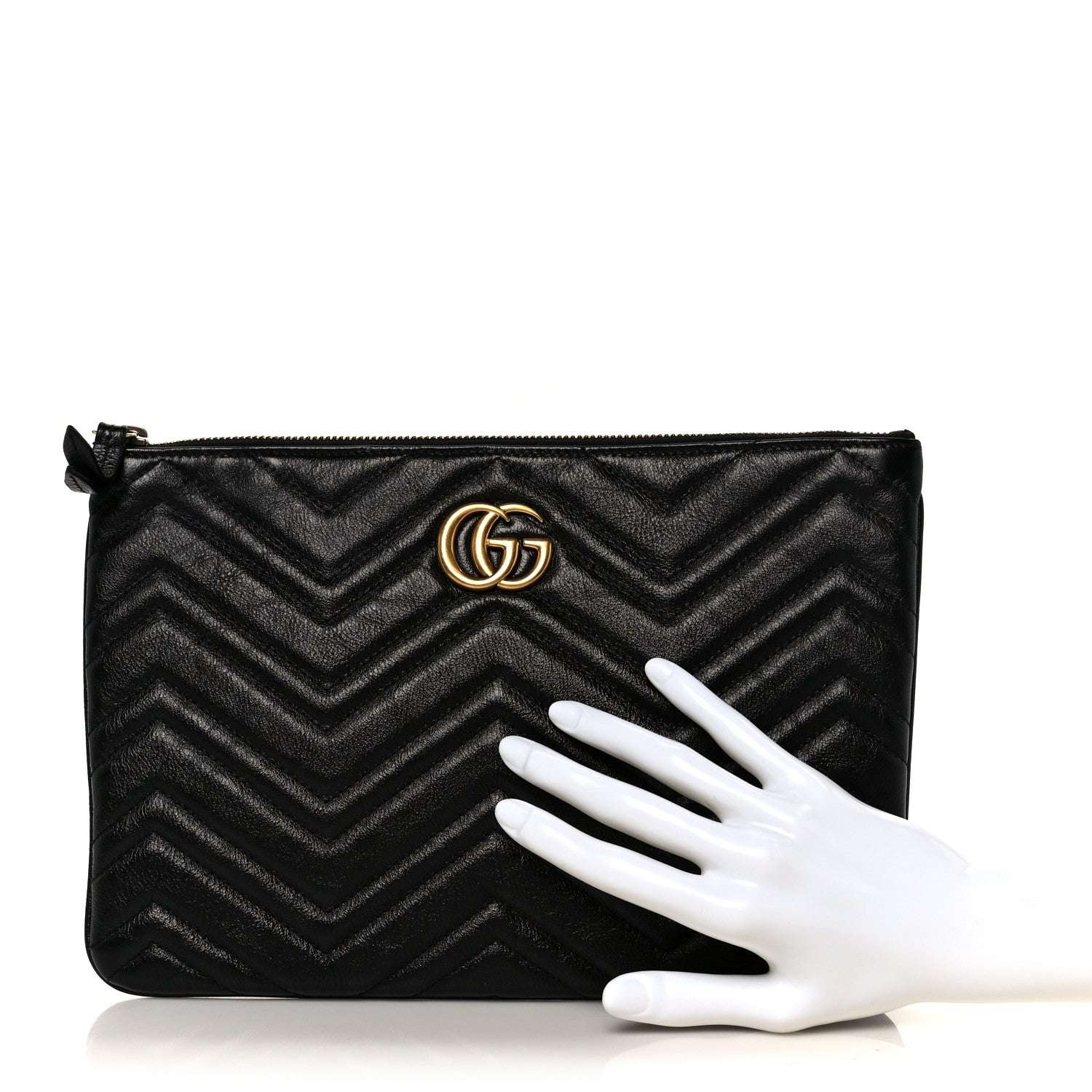 Azalea Calfskin Matelasse Heart GG Marmont Zip Pouch Black
