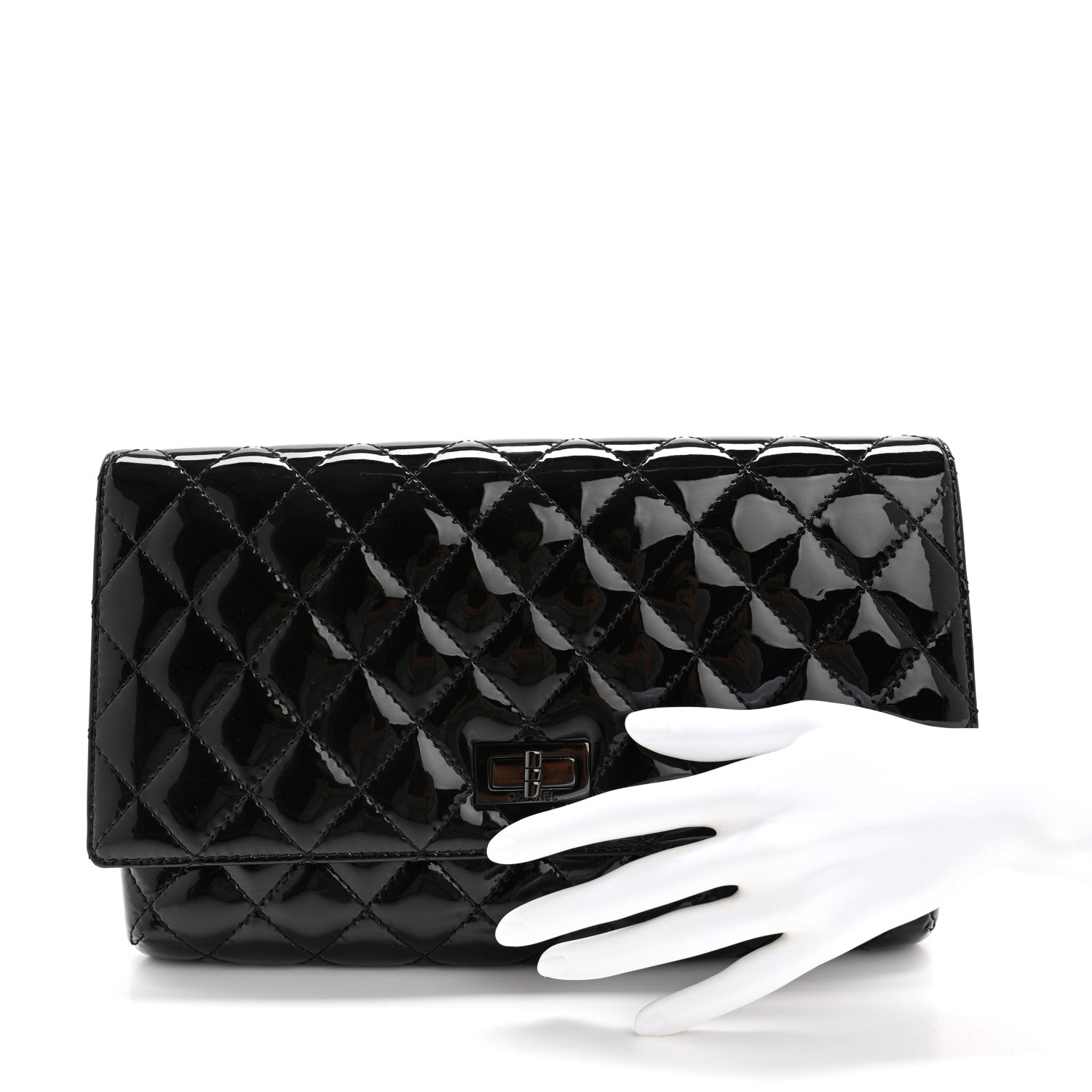 Patent Calfskin Quilted Reissue 2.55 Clutch So Black