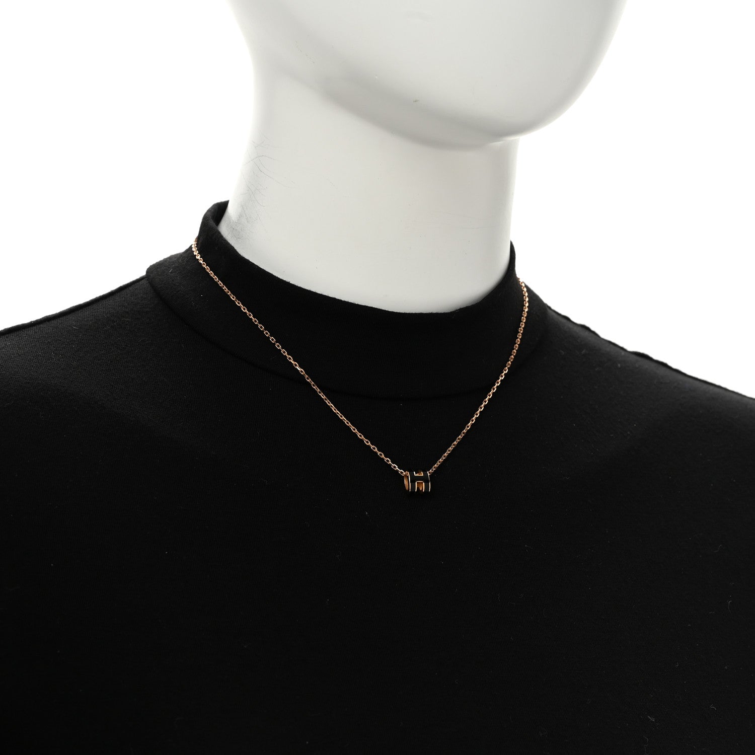Lacquered Rose Gold Mini Pop H Pendant Necklace Black