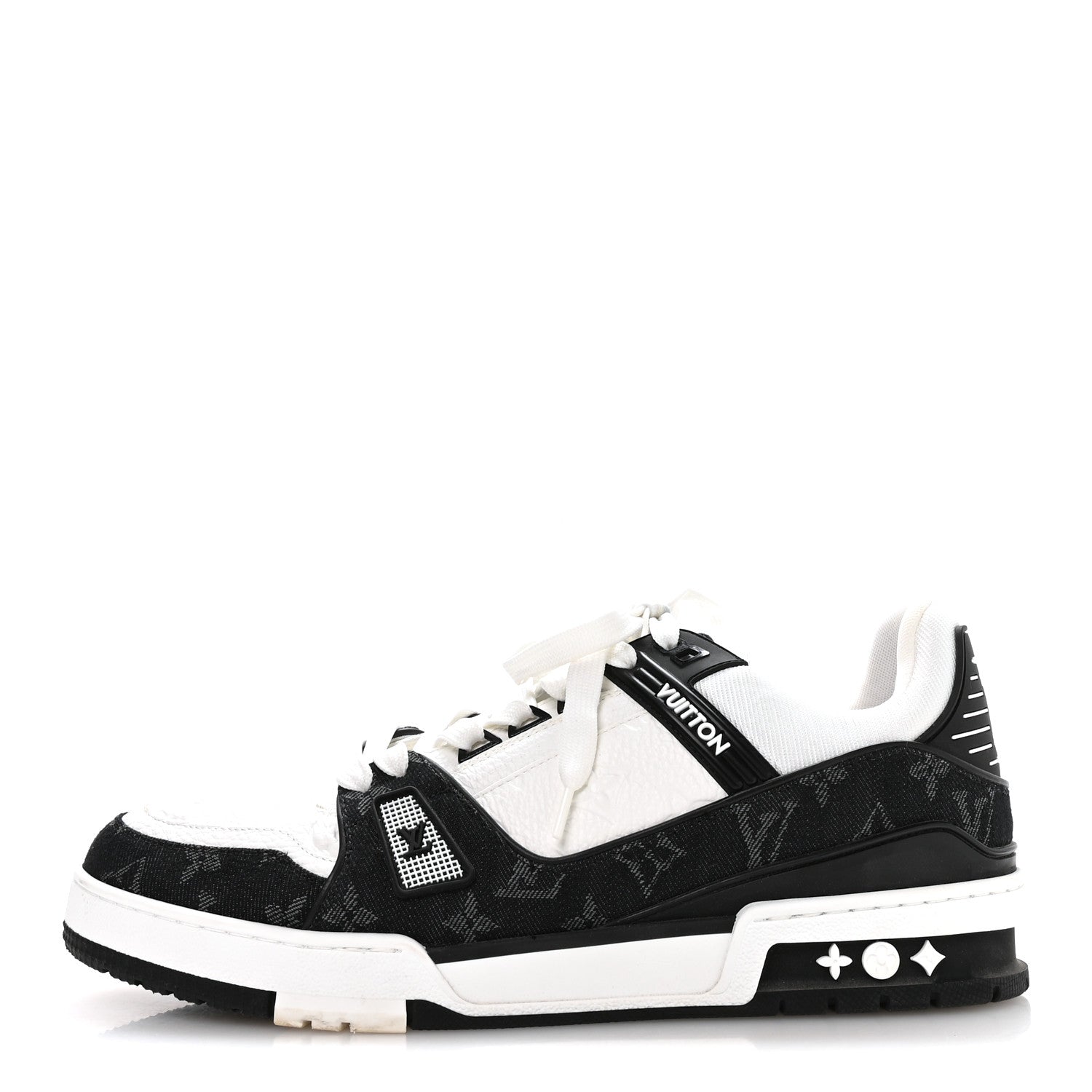 Calfskin Embossed Monogram Denim Mens LV Trainer Sneakers 9 Black