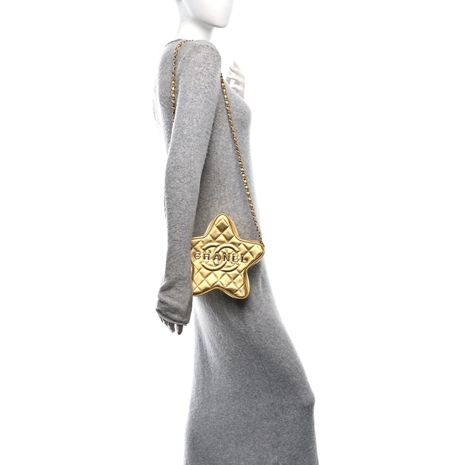 Metallic Lambskin Quilted Walk Of Fame Star Bag Gold