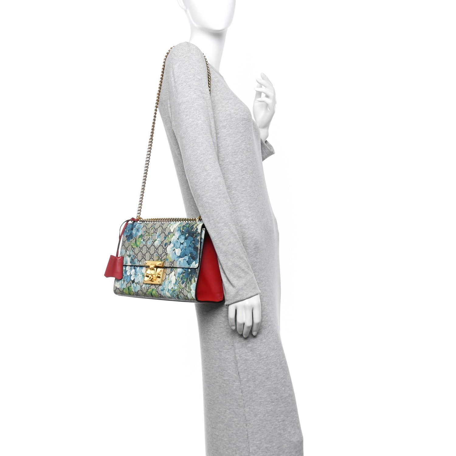 GG Supreme Monogram Blooms Medium Padlock Shoulder Bag Beige Blue Navy Hibiscus Red