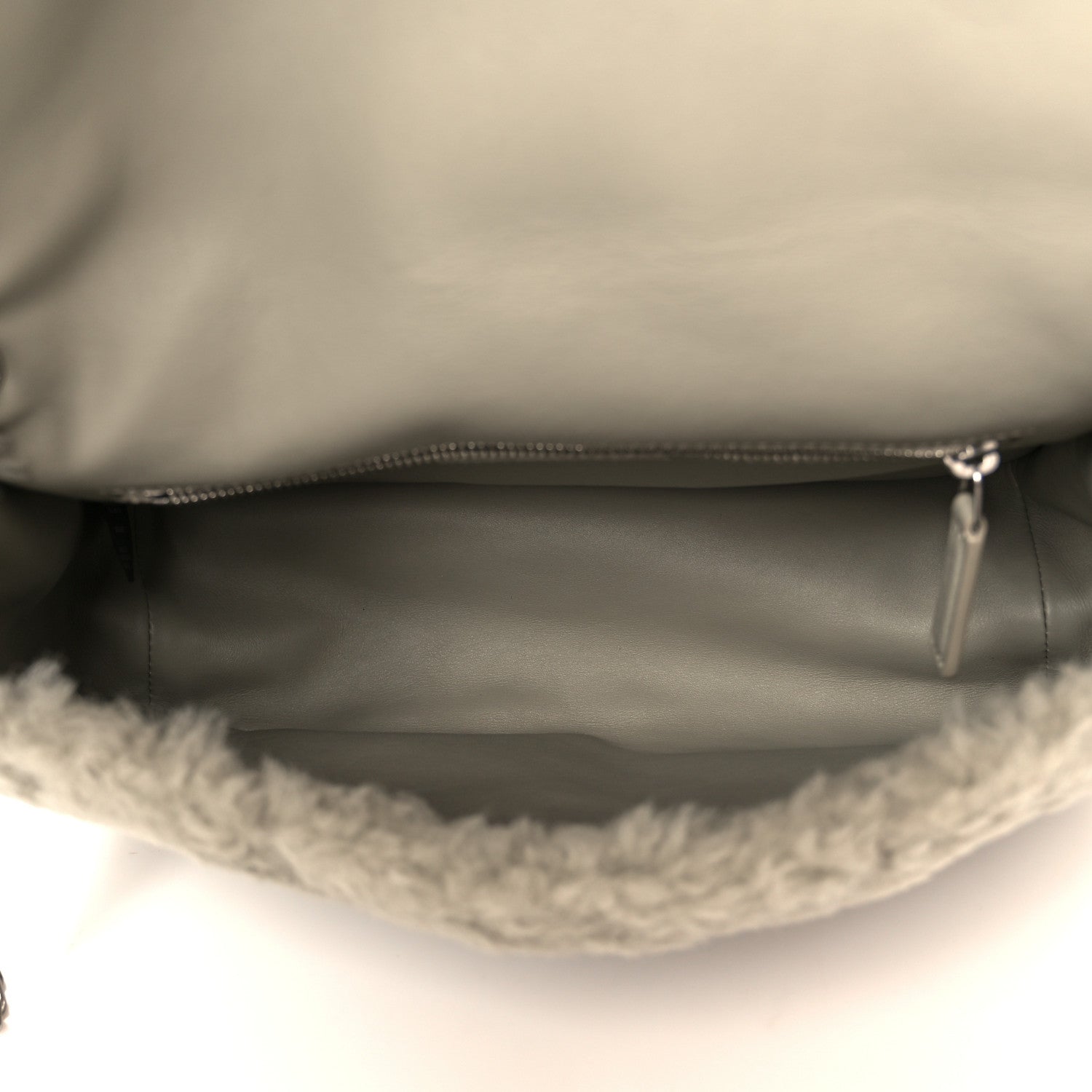 Calfskin Shearling Monogram Medium Niki Chain Satchel Grey