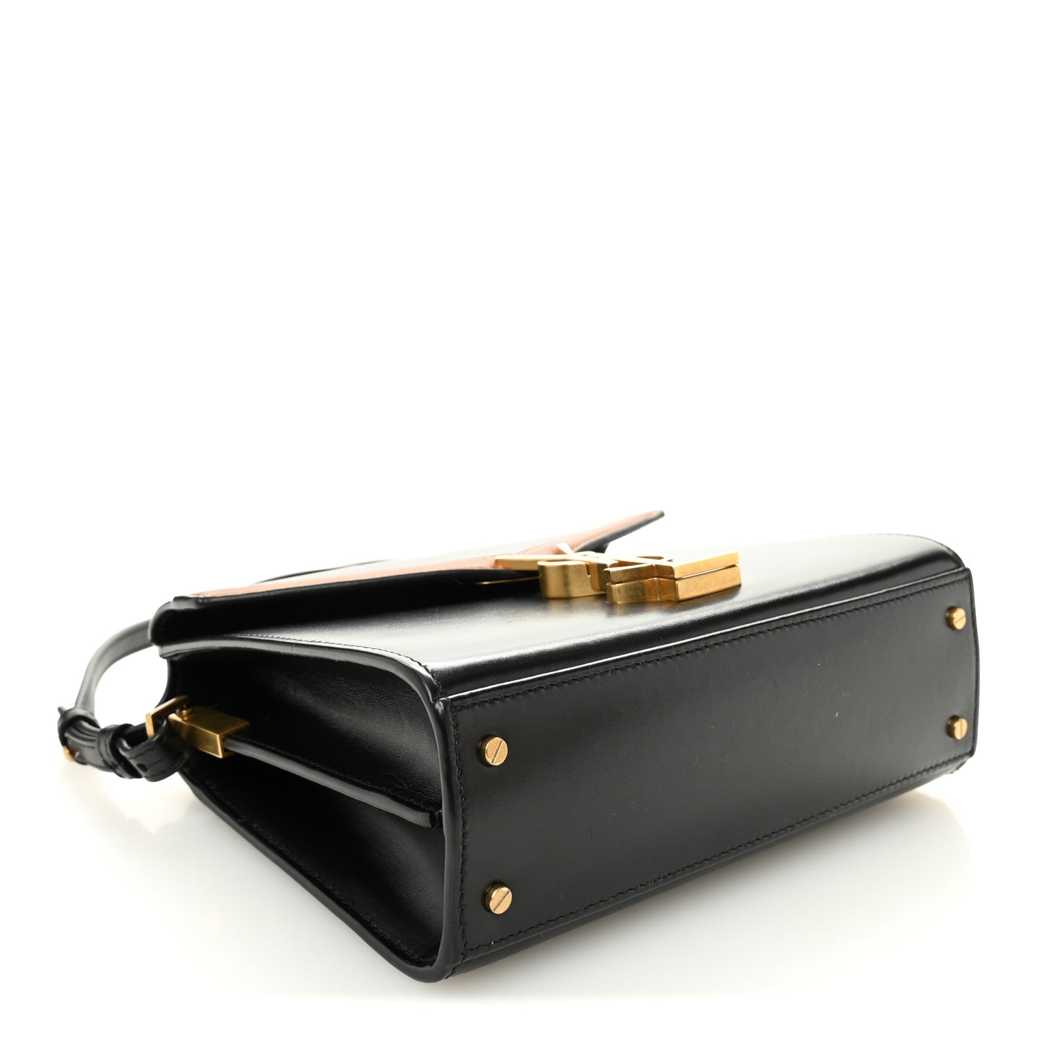 Calfskin Mini Classic Monogram Cassandra Top Handle Black Tan