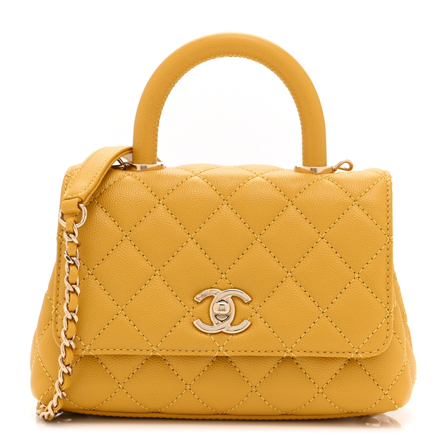 Caviar Quilted Extra Mini Coco Handle Flap Yellow