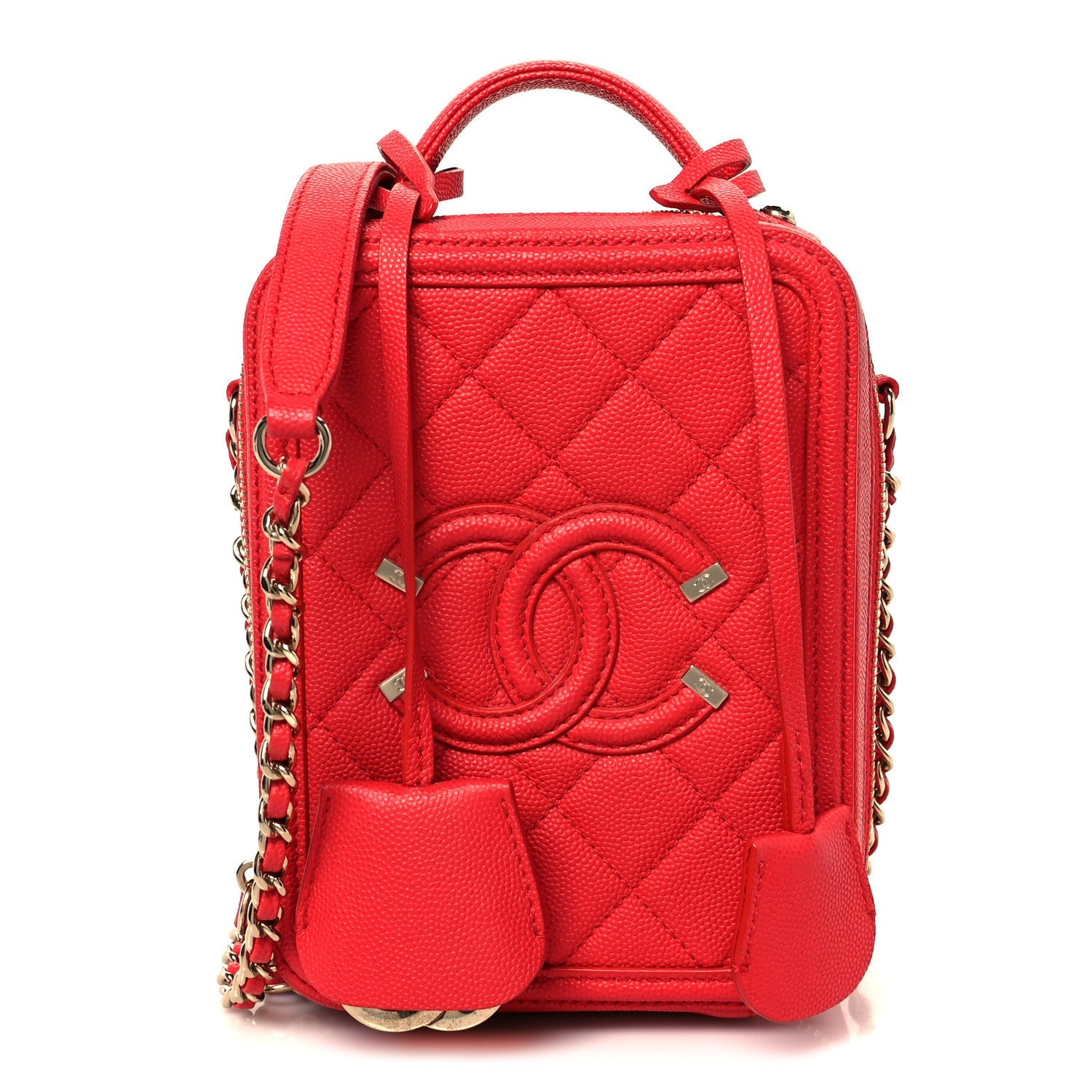 Caviar Quilted CC North South Filigree Vanity Case Red