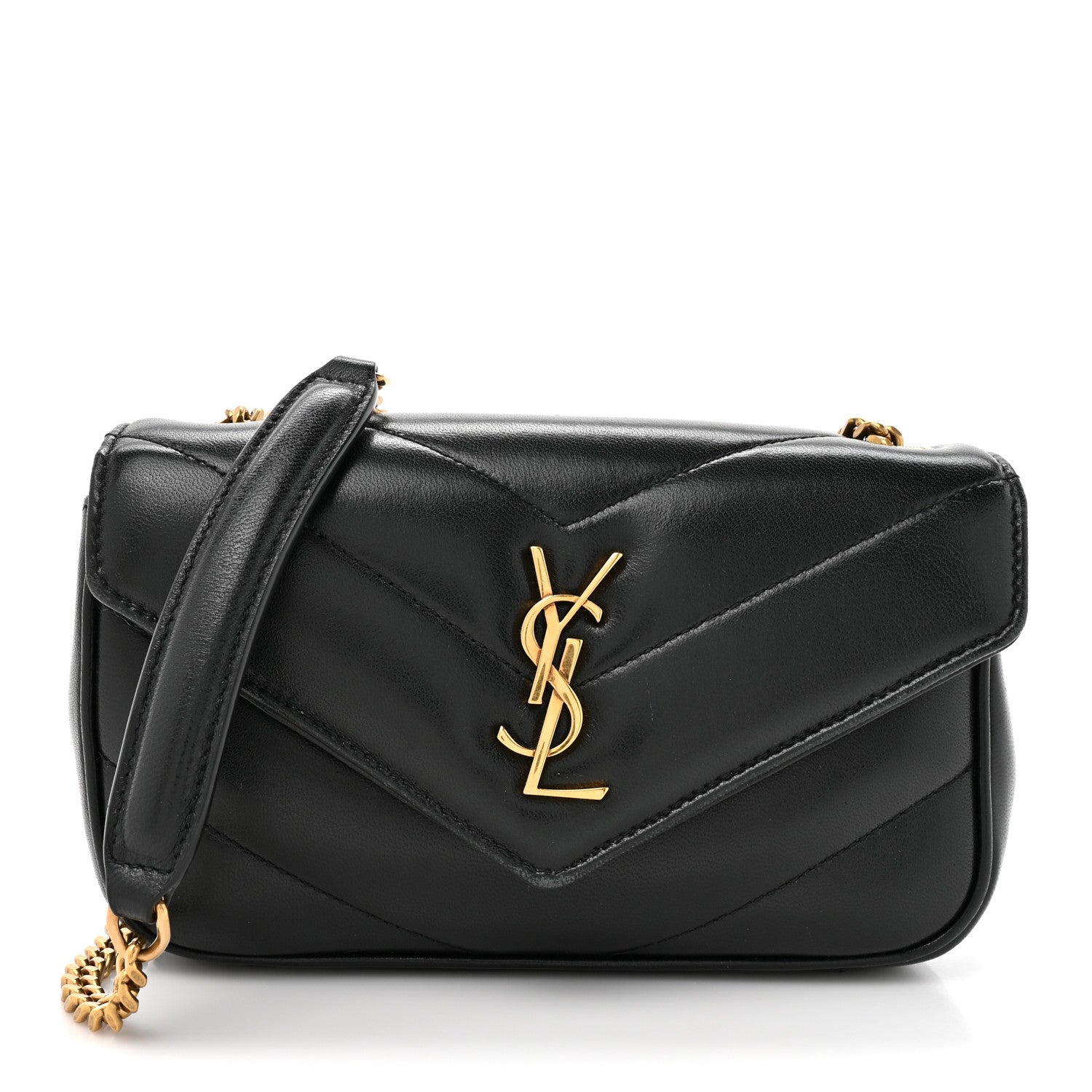 Lambskin Chevron Quilted Mini Loulou Black