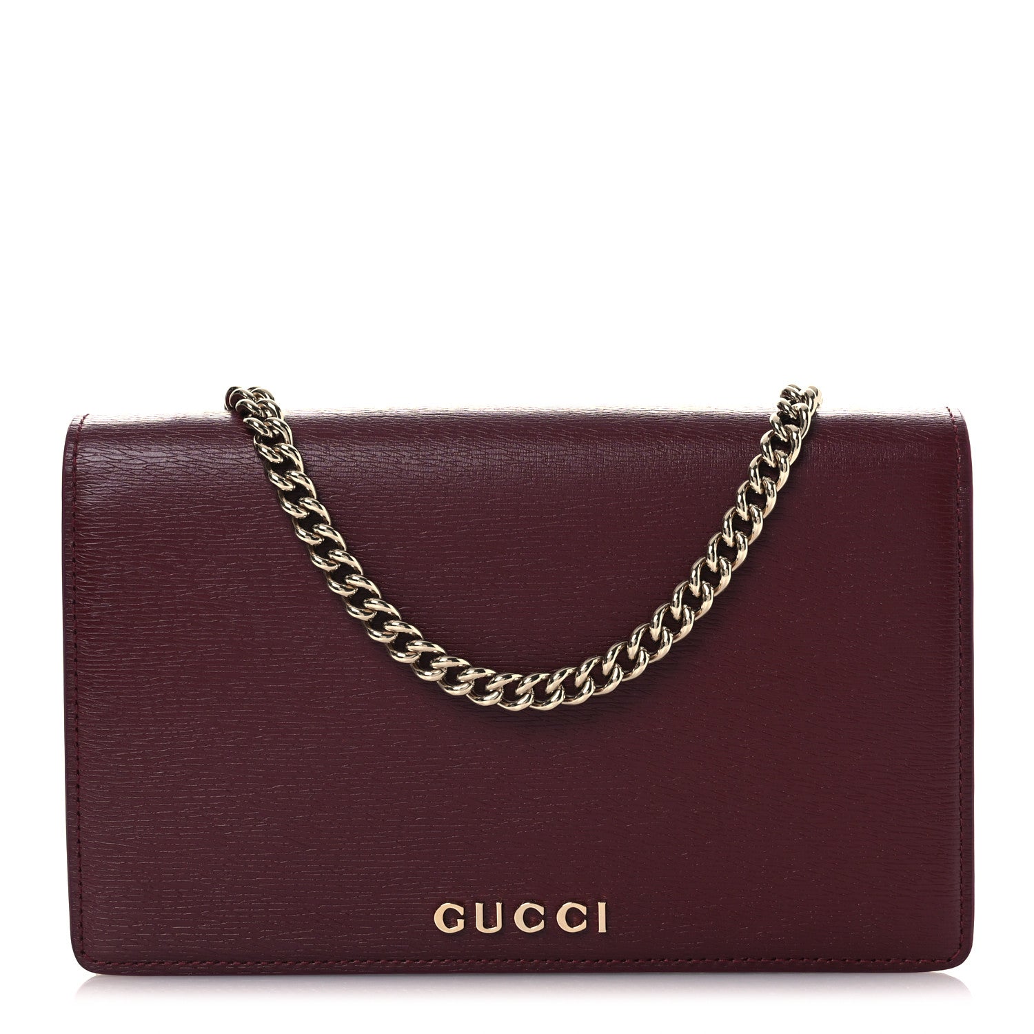Textured Calfskin Script Logo Wallet On Chain Rosso Ancora