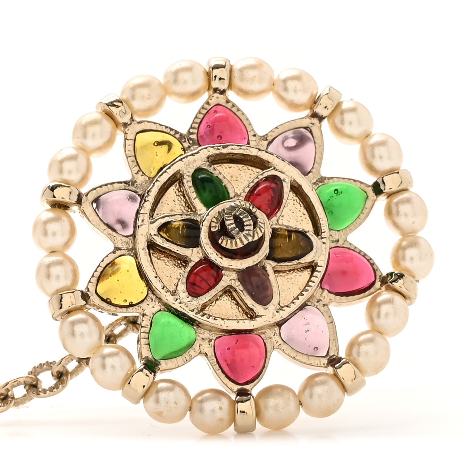 Gripoix Pearl Medallion Chain Belt Gold Multicolor