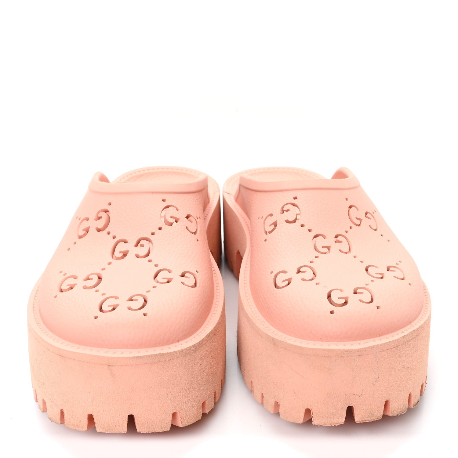 Rubber GG Monogram Perforated Elea Platform 55mm Lug Sole Sandals 41 Peachy Chic