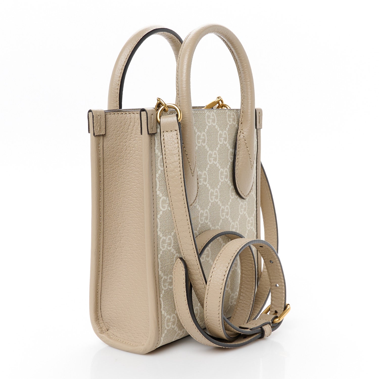 GG Supreme Monogram Textured Dollar Calfskin Mini Retro Interlocking G Tote Bag Beige Mystic White Oatmeal