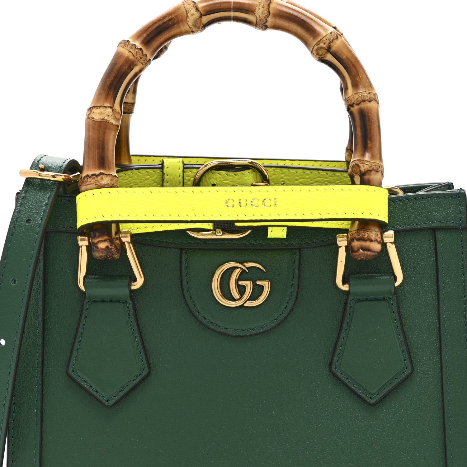 Wonka Grain Calfskin Mini Diana Tote Bag Green Yellow Fluo