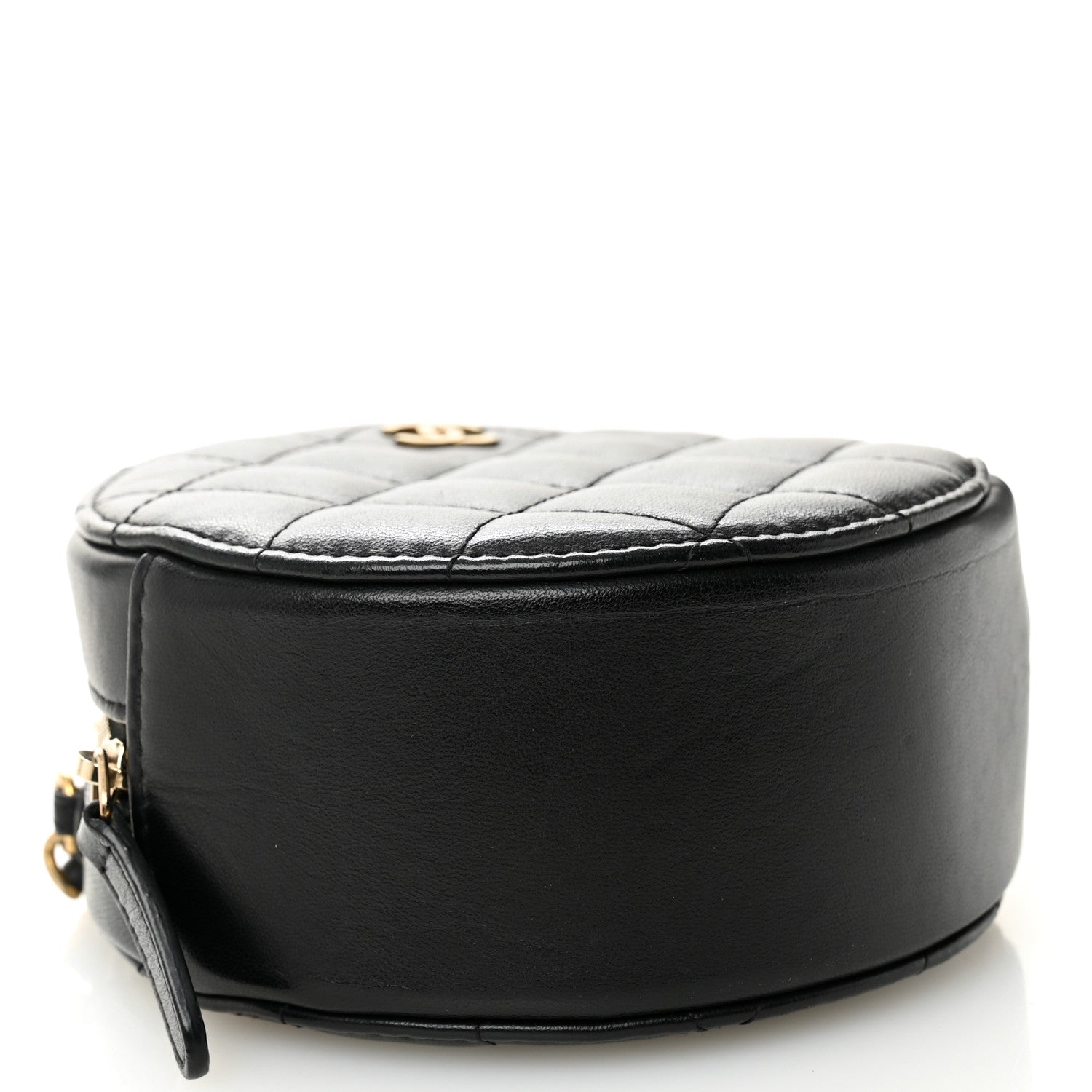 Lambskin Quilted Round Clutch With Chain Black
