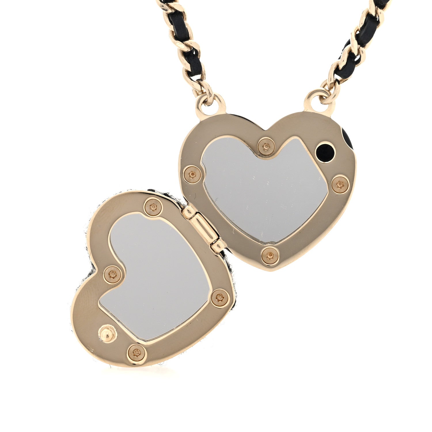 Lambskin Tweed CC Locket Pendant Necklace Beige Black Silver Gold